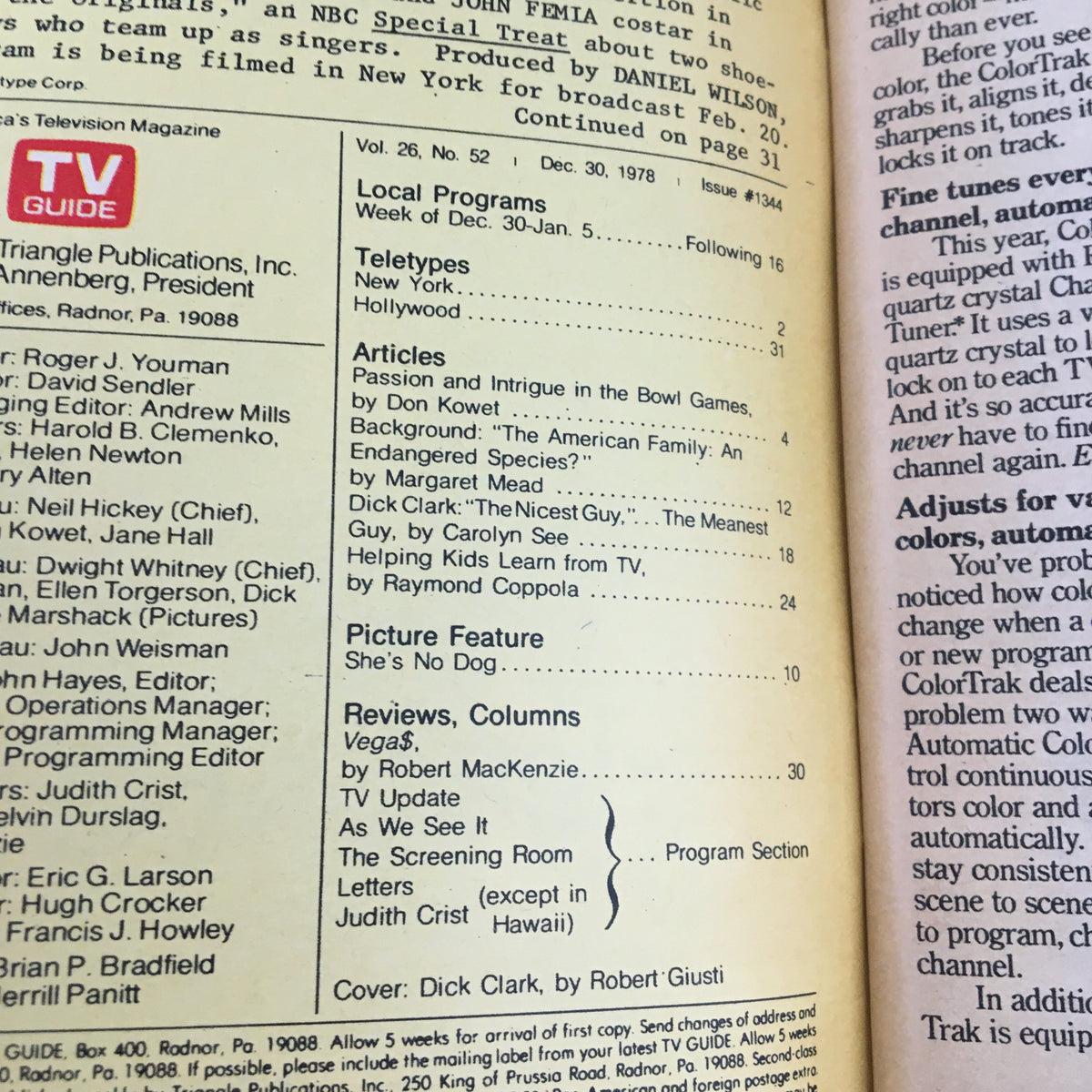 TV Guide Magazine December 30 1978 featuring articles on Dick Clark and Margaret Mead, showcasing the magazine's rich content from the late 1970s.