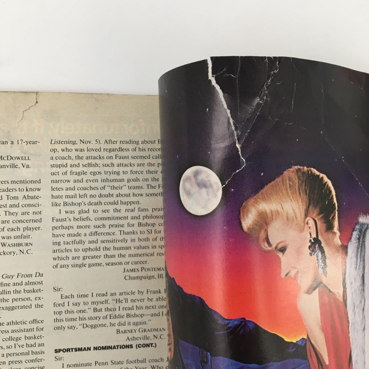 The interior page of Sports Illustrated Magazine December 10 1984 featuring a unique artistic design with a striking image of a woman against a colorful background. This magazine highlights Michael Jordan's extraordinary impact on the NBA during his early career.