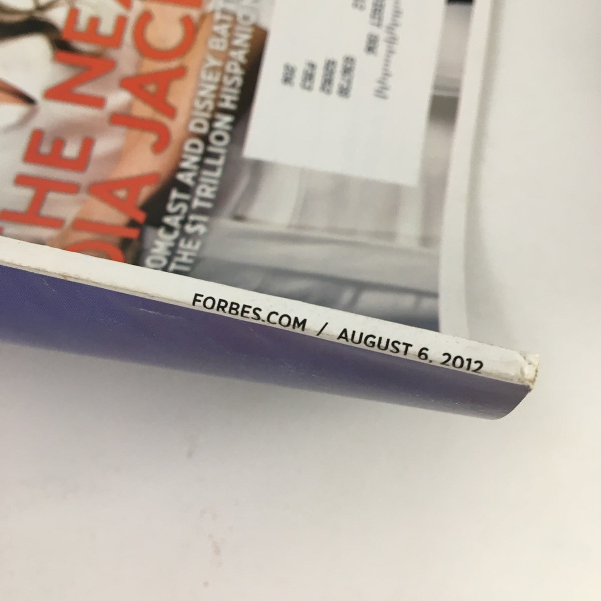 Side view of Forbes Magazine dated August 6, 2012, showcasing the publication date and title on the spine.