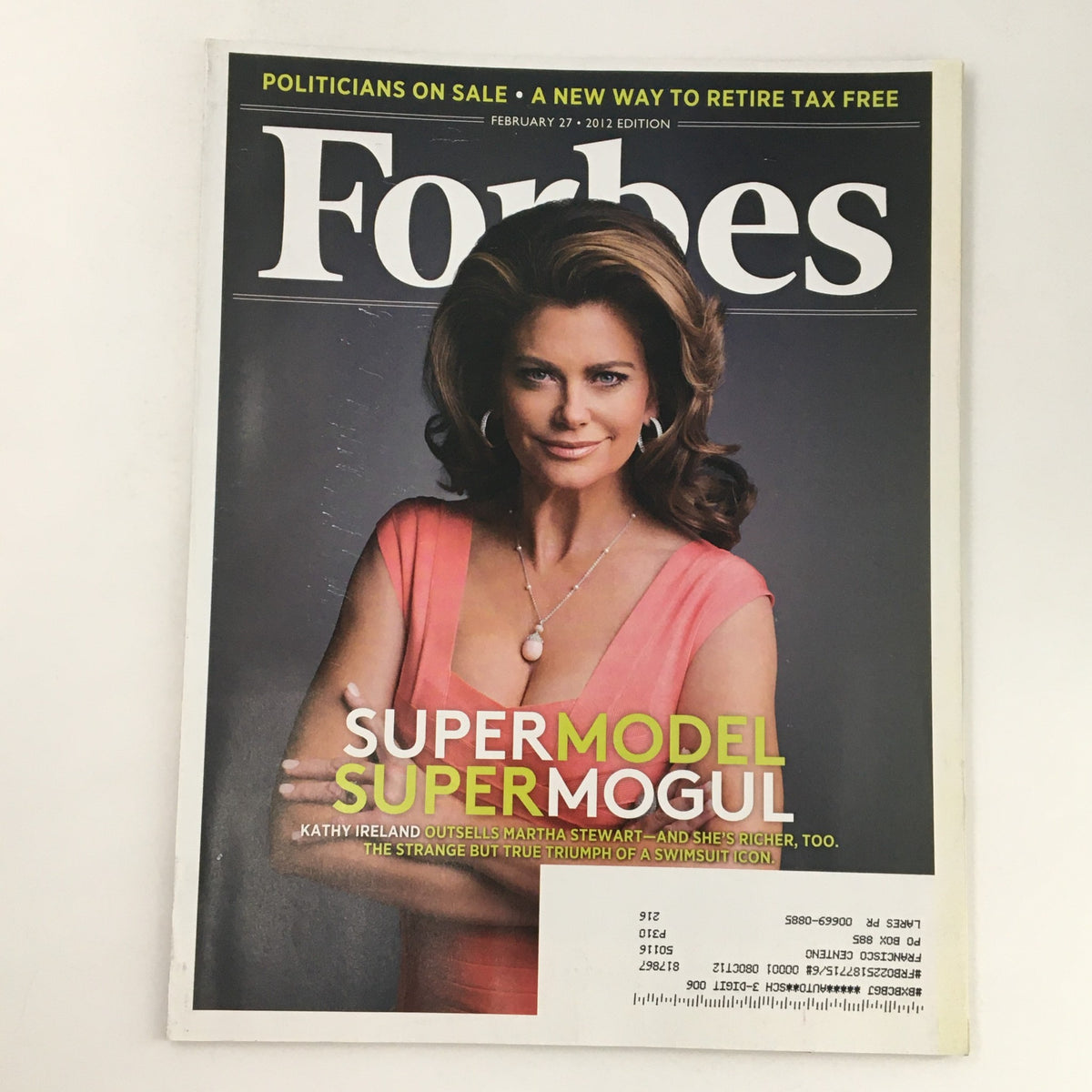 Cover of Forbes Magazine February 27, 2012 featuring supermodel and mogul Kathy Ireland, highlighting her status as both a fashion icon and business leader.