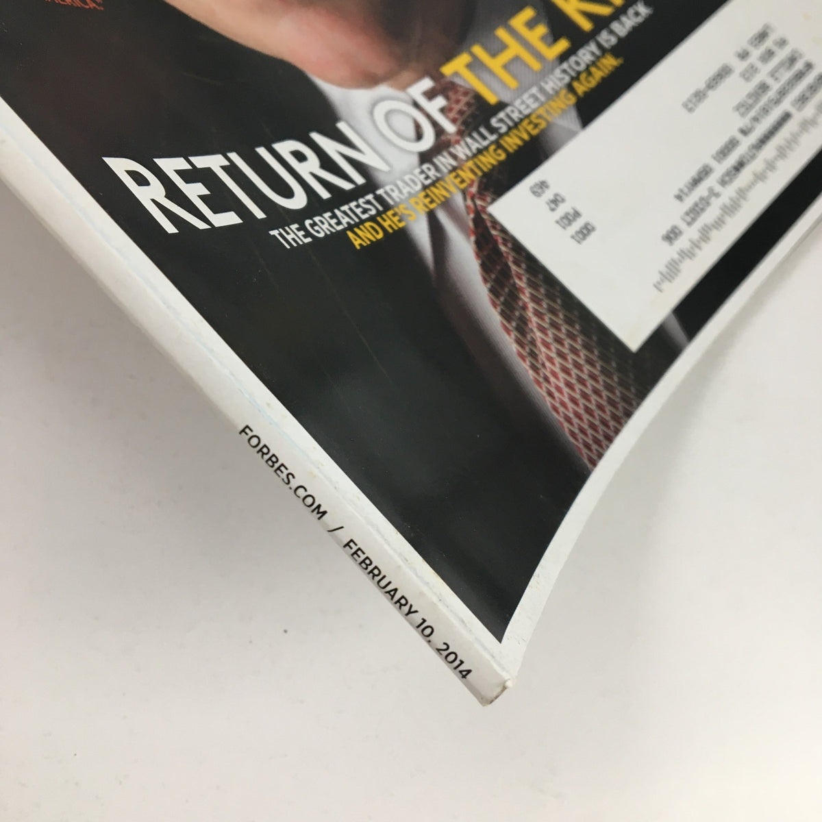 Side view of the Forbes Magazine February 10, 2014 issue, displaying the date and information on the spine, highlighting its collectible nature.
