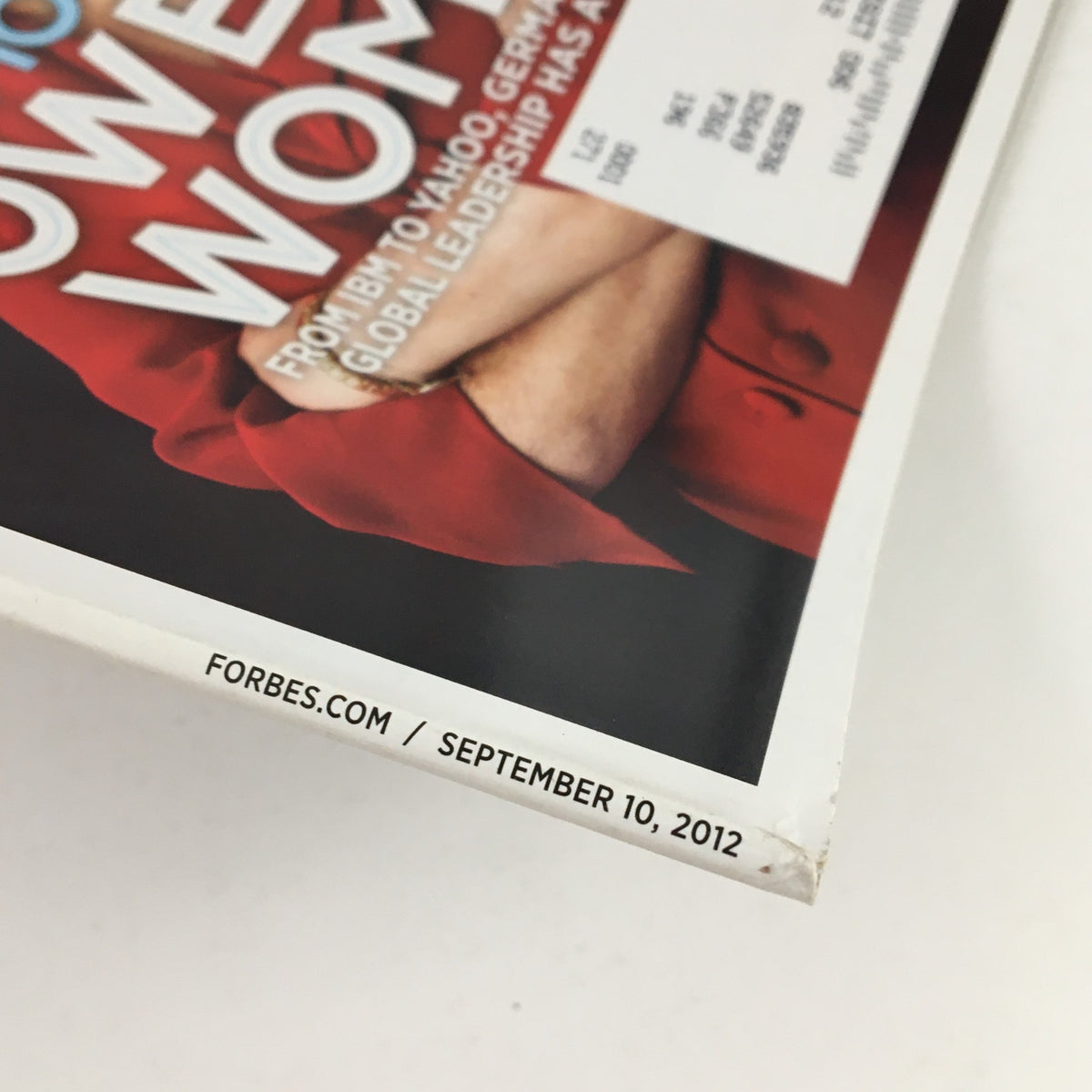 Detail of Forbes Magazine September 30 2012 showing the date and focus on powerful women, with emphasis on Brazilian President Dilma Rousseff.