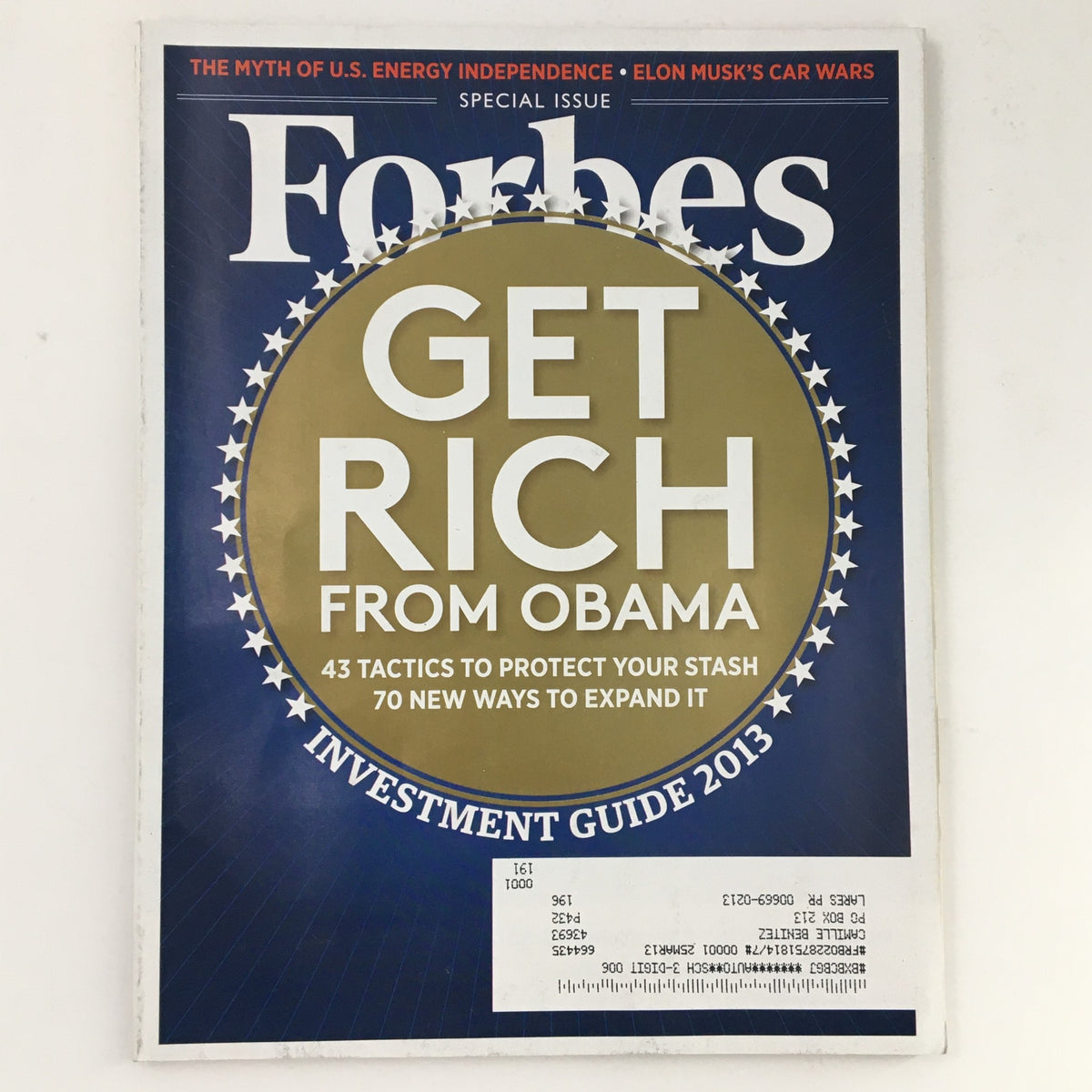Forbes Magazine December 10 2012 Get Rich From Barack Obama cover, featuring the title and a bold design highlighting investment strategies.