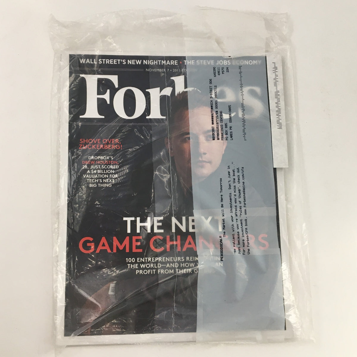 Forbes Magazine December 7 2011 featuring Drew Houston as a game changer, sealed and new, showcasing a prominent cover with a focus on technology and entrepreneurship.