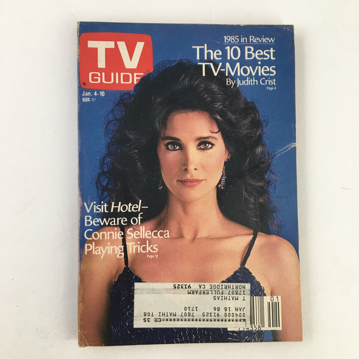TV Guide Magazine cover from January 4, 1986 featuring Connie Selleca with a headline warning about her playing tricks, part of L.A. Edition.