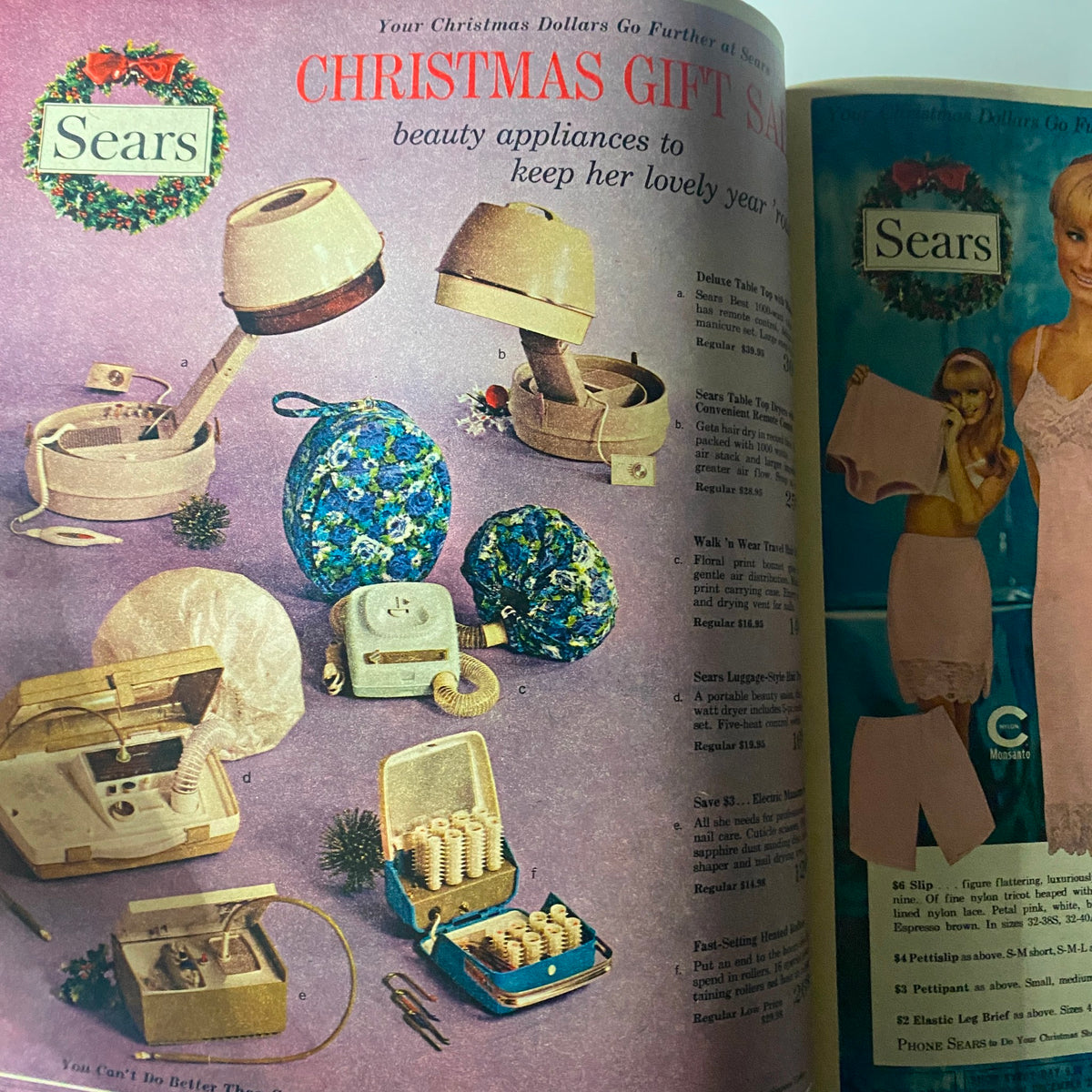 VTG Texas Sunday Magazine December 3 1967 featuring a vintage Sears advertisement for Christmas beauty appliances, with various beauty products displayed against a colorful background.