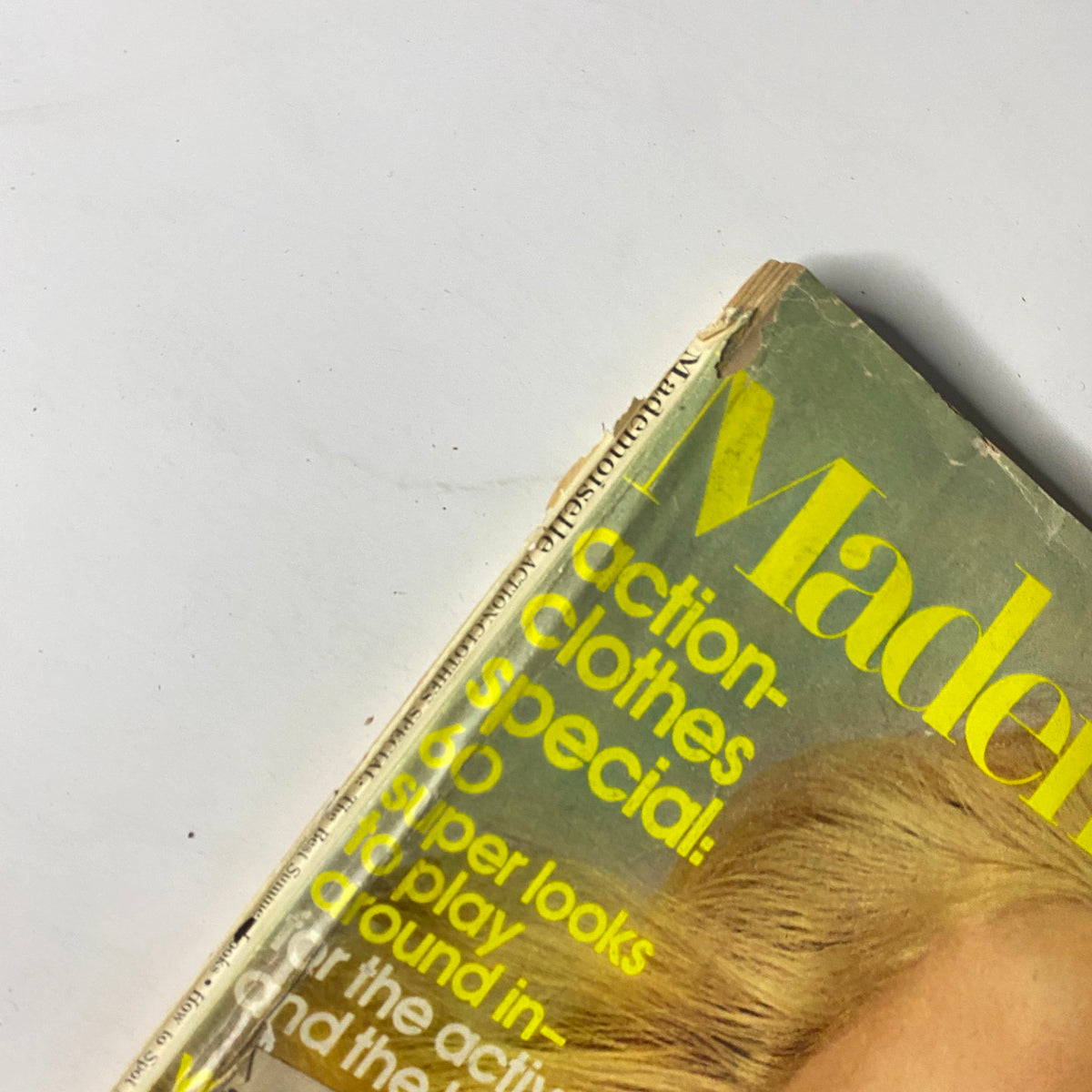 Close-up of Mademoiselle Magazine April 1973 cover, highlighting the title and the image of the model.