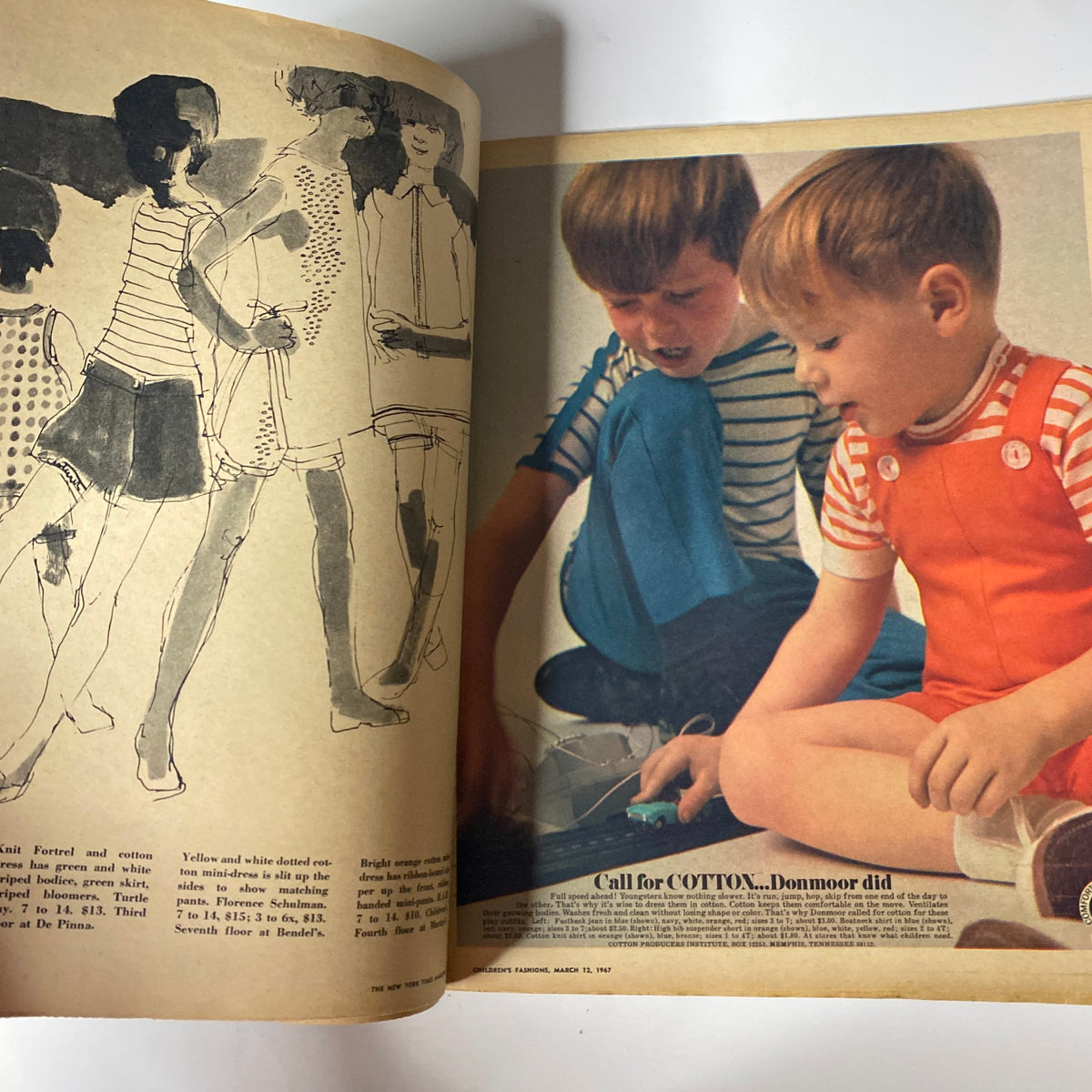 March 12, 1967 The New York Times Magazine featuring children in striped clothing, showcasing the playful and casual styles popular in the 1960s.