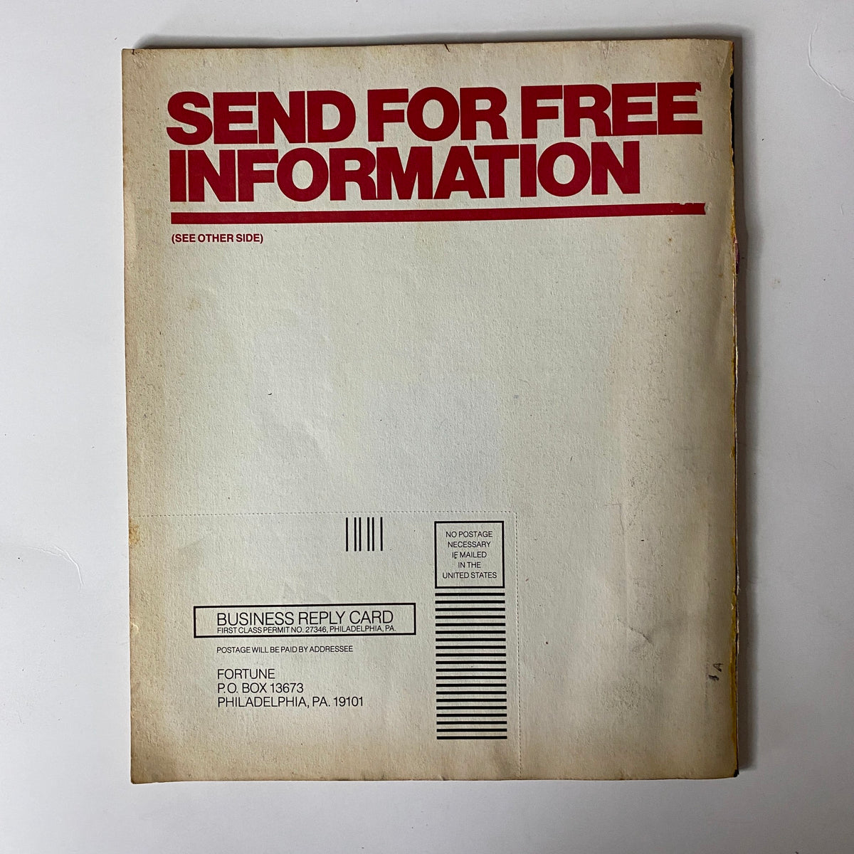 Back cover of Fortune Magazine January 12, 1981 displaying a call to action for readers to send for more information.