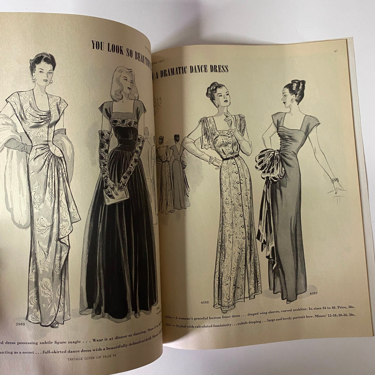 1947 Butterick Spring Pattern Book Catalog featuring children's dresses and a Talon zipper advertisement, illustrating charming styles for young girls.