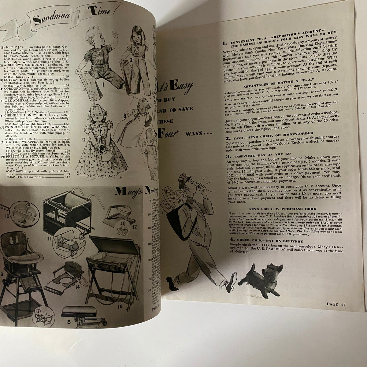 1942 Macy's Youth Centre Spring and Summer Catalog detailing children’s toys and accessories, emphasizing the ease of shopping for family essentials during wartime.