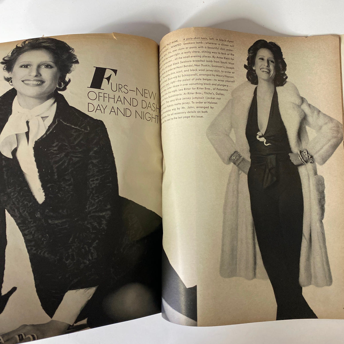 Vogue Magazine November 15, 1971: A striking black-and-white portrait of a stylish woman in luxurious fur, presenting the sophistication of evening wear and fashion trends from the 1971 era.