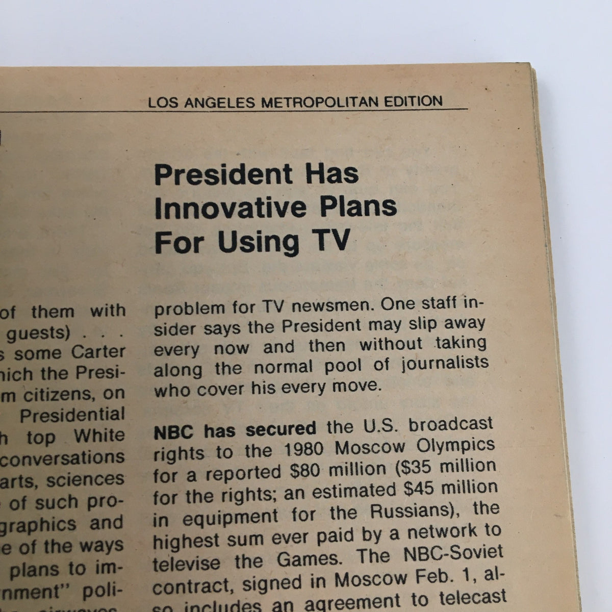 Another interior page of TV Guide Magazine from February 12, 1977, highlighting an article on presidential plans for using television.
