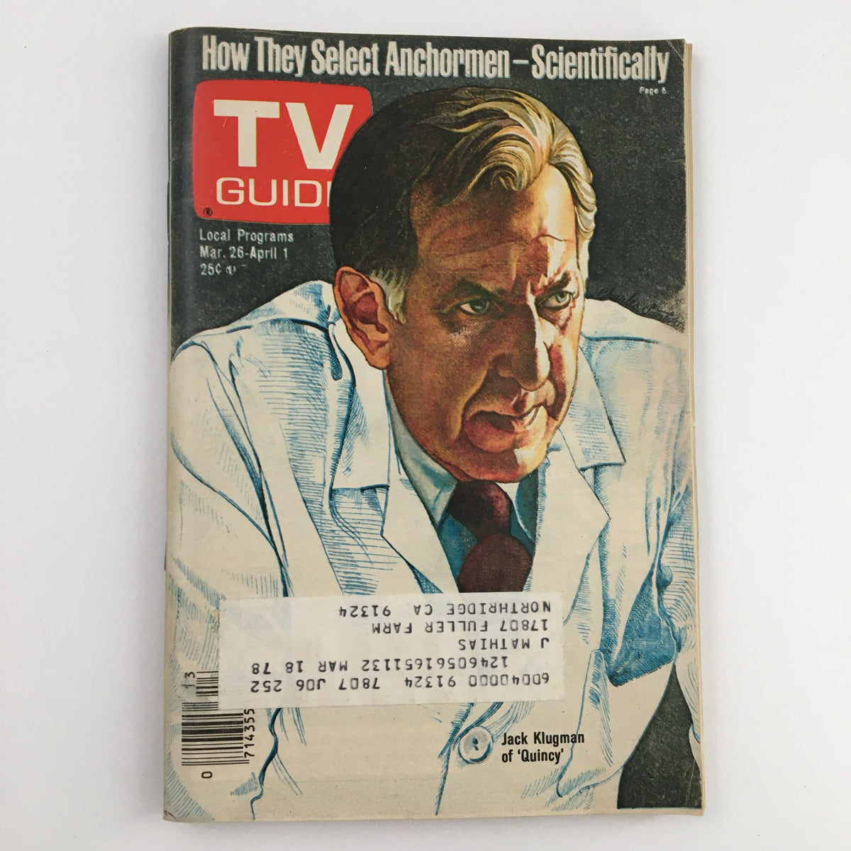 Cover of TV Guide Magazine March 26, 1977, featuring Jack Klugman from 'Quincy,' showcasing the iconic design of the magazine from the 1970s.