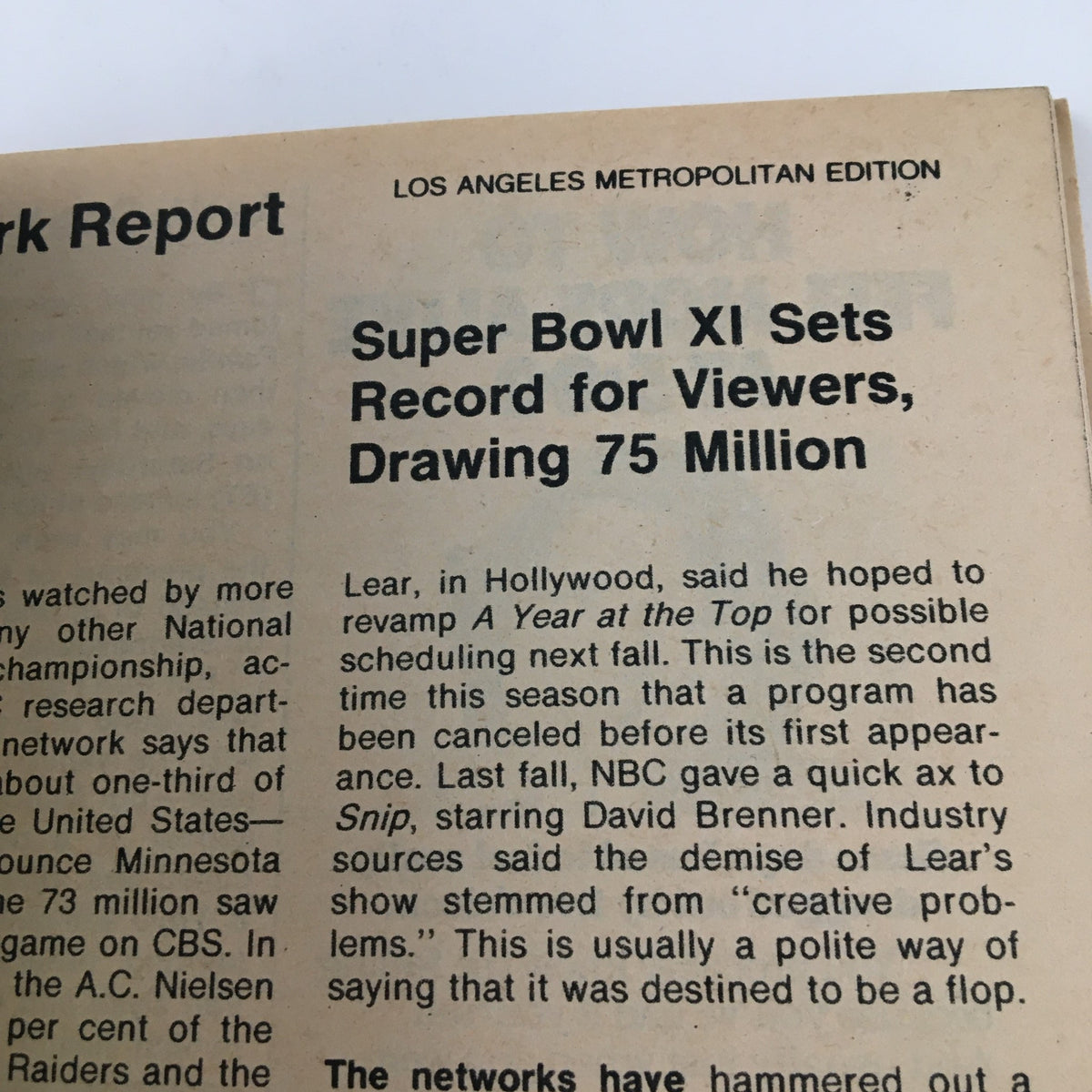 Article excerpt from the January 22, 1977 issue of TV Guide Magazine discussing Super Bowl XI, showcasing the headline and context of television programming.
