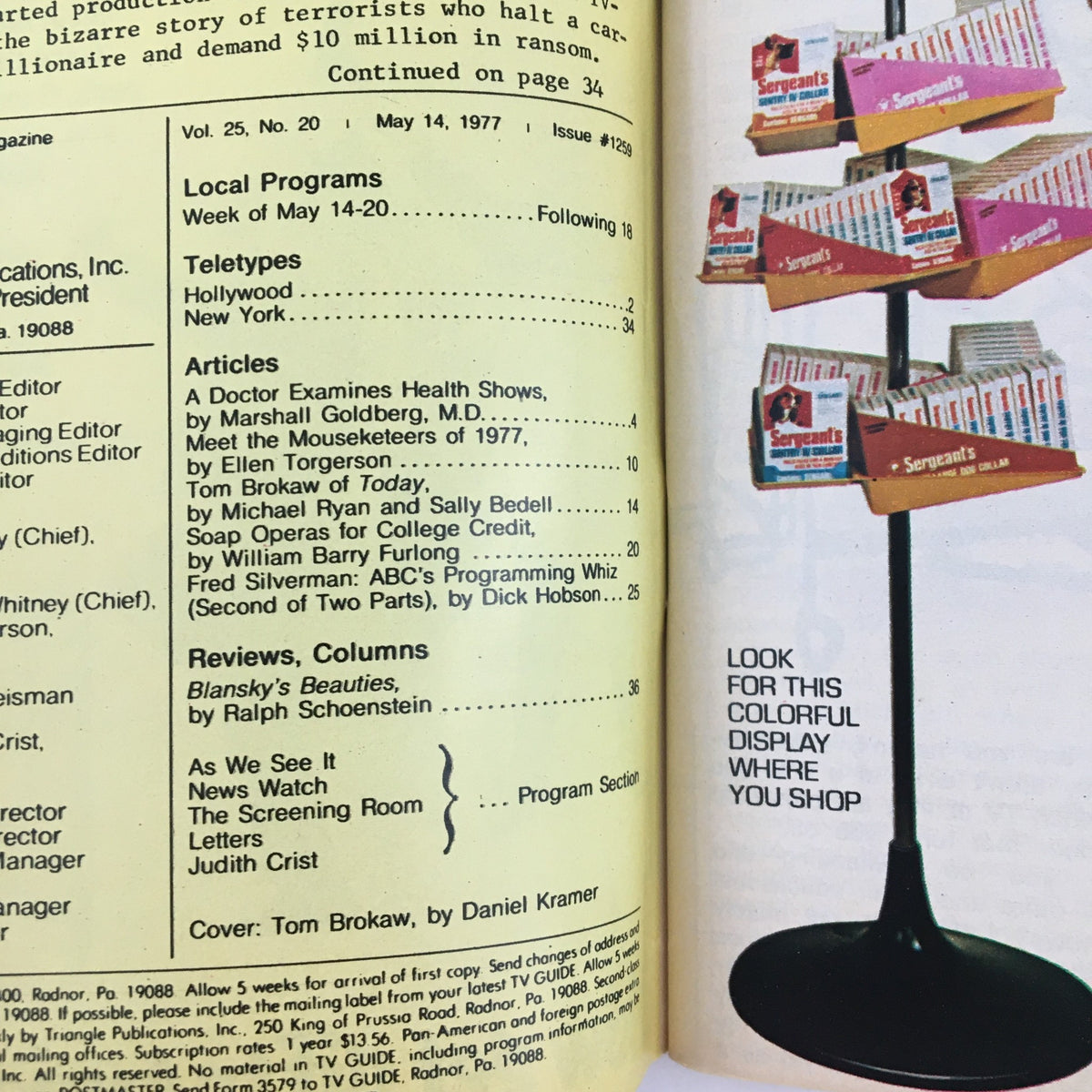 Interior page of TV Guide Magazine from May 14, 1977, detailing local program listings and articles including a feature on Tom Brokaw of Today.