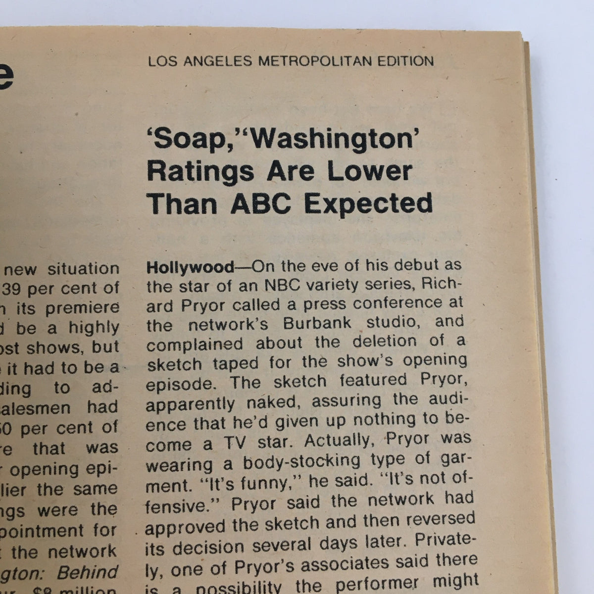Article from TV Guide Magazine dated September 24, 1977 discussing the performance ratings of TV shows, featuring notable commentary on Richard Pryor's debut series.