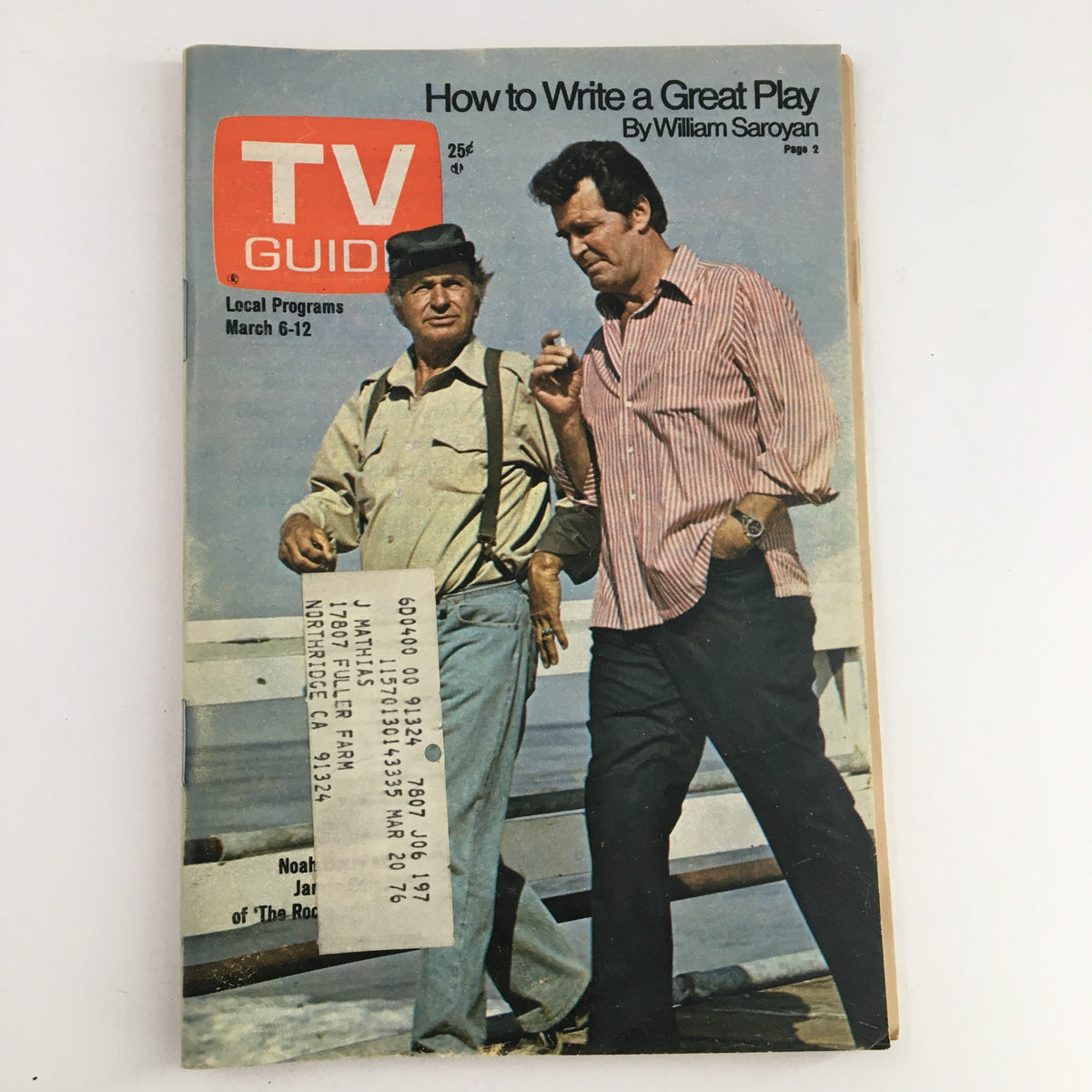 Cover of TV Guide Magazine from March 6, 1976 featuring Noah Beery and James Garner, showcasing the nostalgic design and local programs listing.