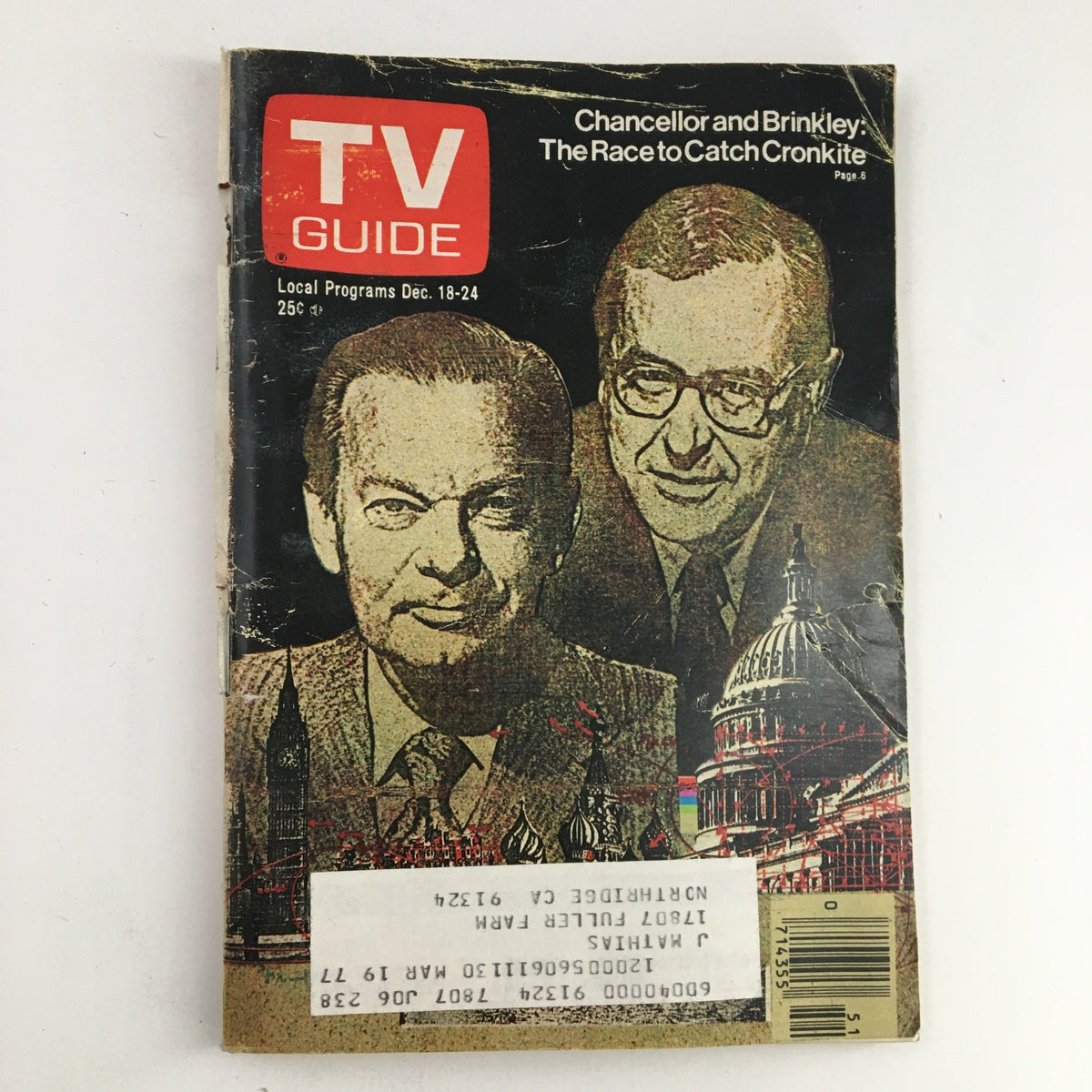 Cover of TV Guide Magazine December 18 1976 featuring David Brinkley and John Chancellor, showcasing the headline 'Chancellor and Brinkley: The Race to Catch Cronkite'.