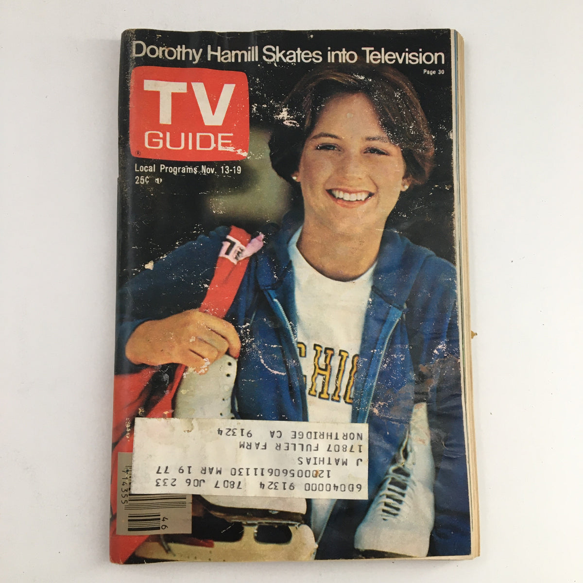Front cover of TV Guide Magazine from November 13, 1976, featuring Dorothy Hamill with skates, marking the TV L.A. Edition.