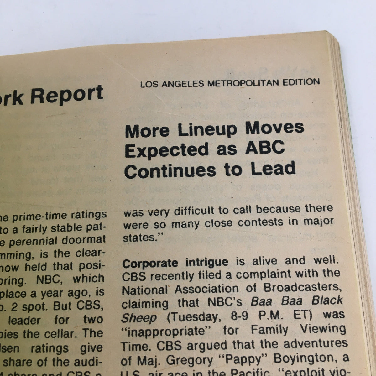 Network Report page from TV Guide Magazine November 13, 1976, discussing television line-up changes, relevant to the era.