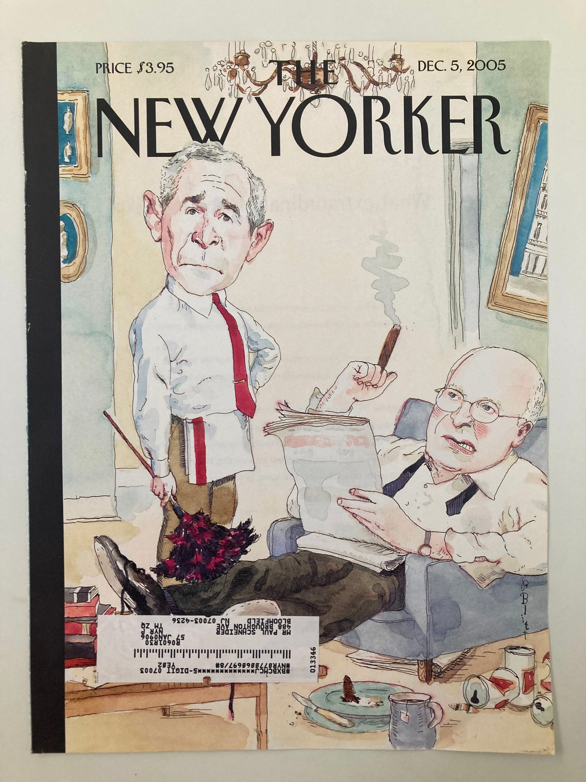 The New Yorker December 5 2005 Cover featuring a satirical illustration of George Bush and Dick Cheney by Barry Blitt, showcasing political humor and commentary.