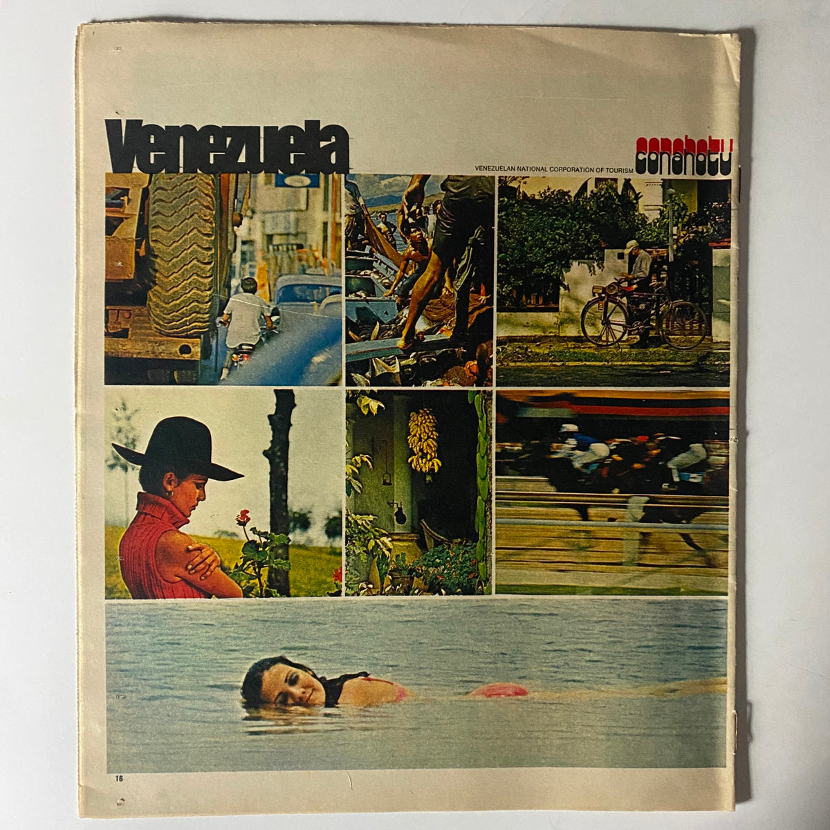 The New York Times Magazine from October 4, 1970, featuring a collage of images representing Venezuelan culture, including urban scenes, traditional attire, and a serene swimming woman. This vintage magazine highlights the Caribbean experience.