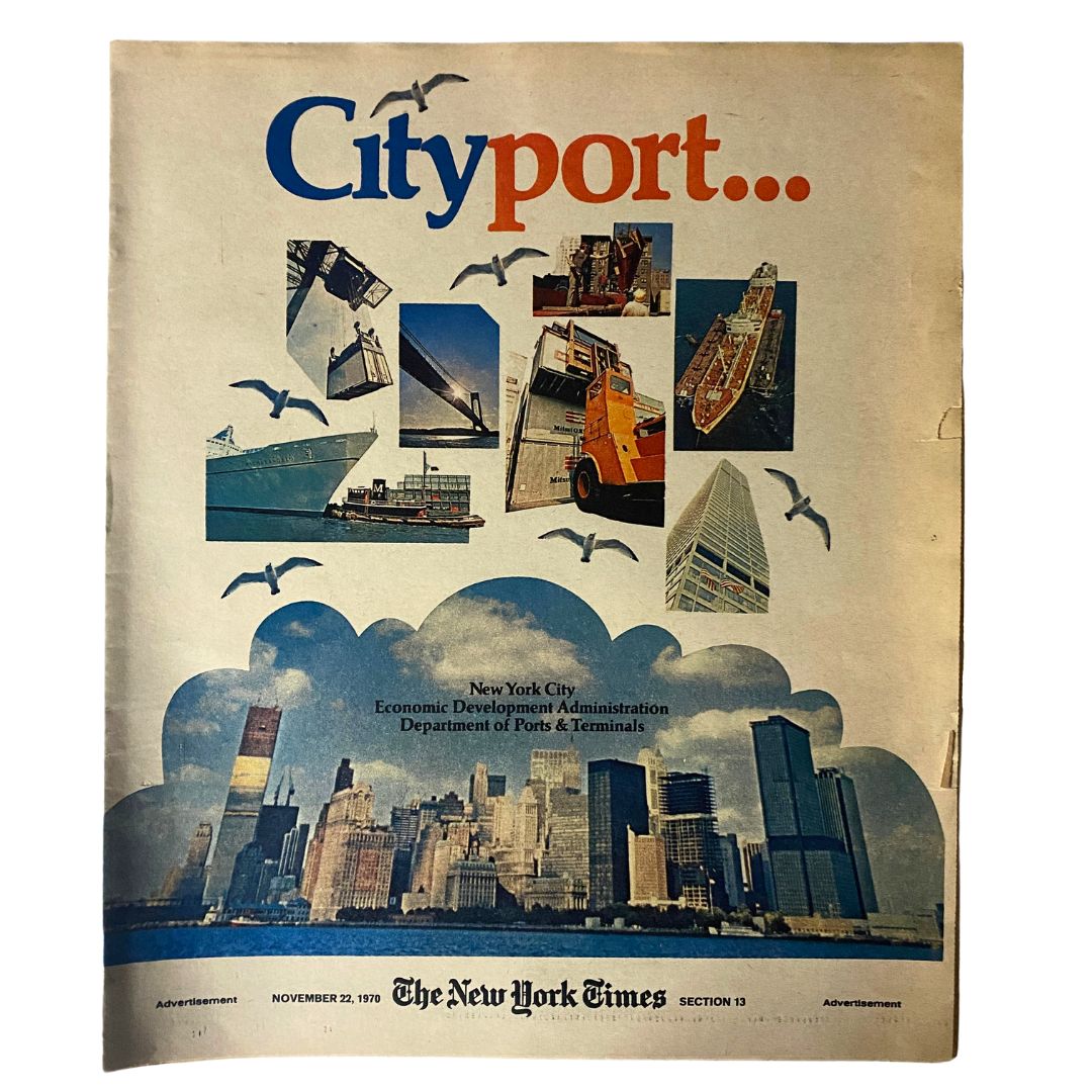 Cover of The New York Times Magazine dated November 22, 1970, featuring the theme 'Cityport' with imagery of New York City port and skyline.