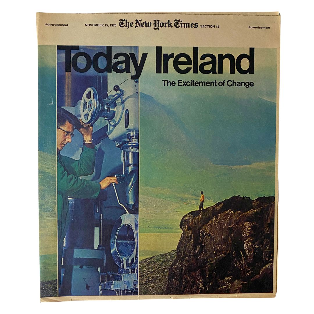 Cover of The New York Times Magazine November 15, 1970 themed 'Today Ireland: The Excitement of Change'. Featuring images representing Ireland's culture and industry.