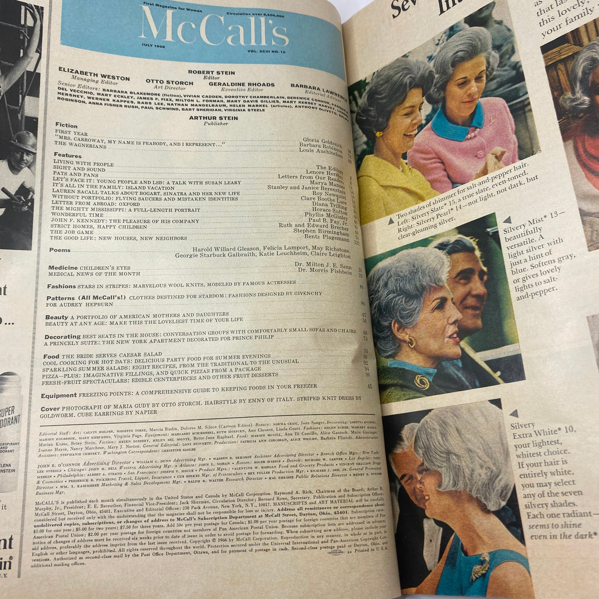Inside page from VTG McCall's Magazine July 1966, displaying magazine features and advertisements with a focus on fashion and beauty.