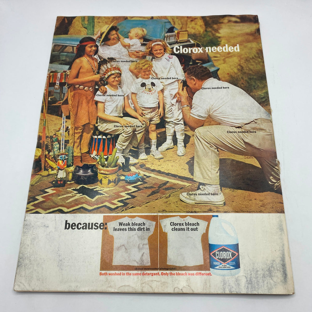 Clorox advertisement from VTG McCall's Magazine July 1966, featuring a group of children and showcasing the effectiveness of Clorox bleach.