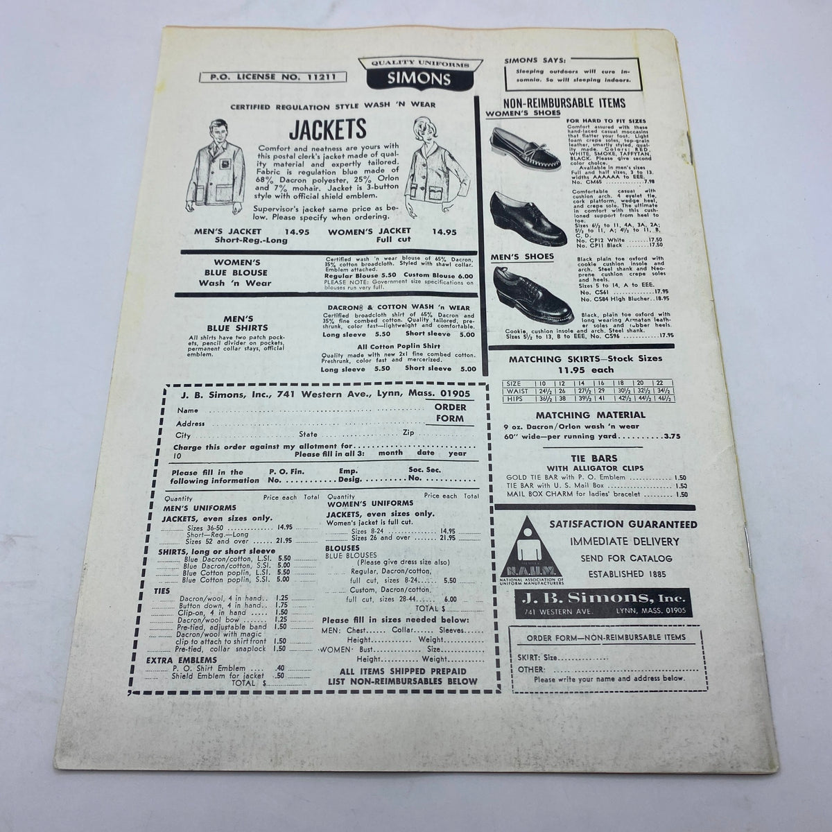 Back cover of the VTG The Union Postal Clerk Journal January 1970, showcasing advertisements for jackets and shoes offered by Simons.