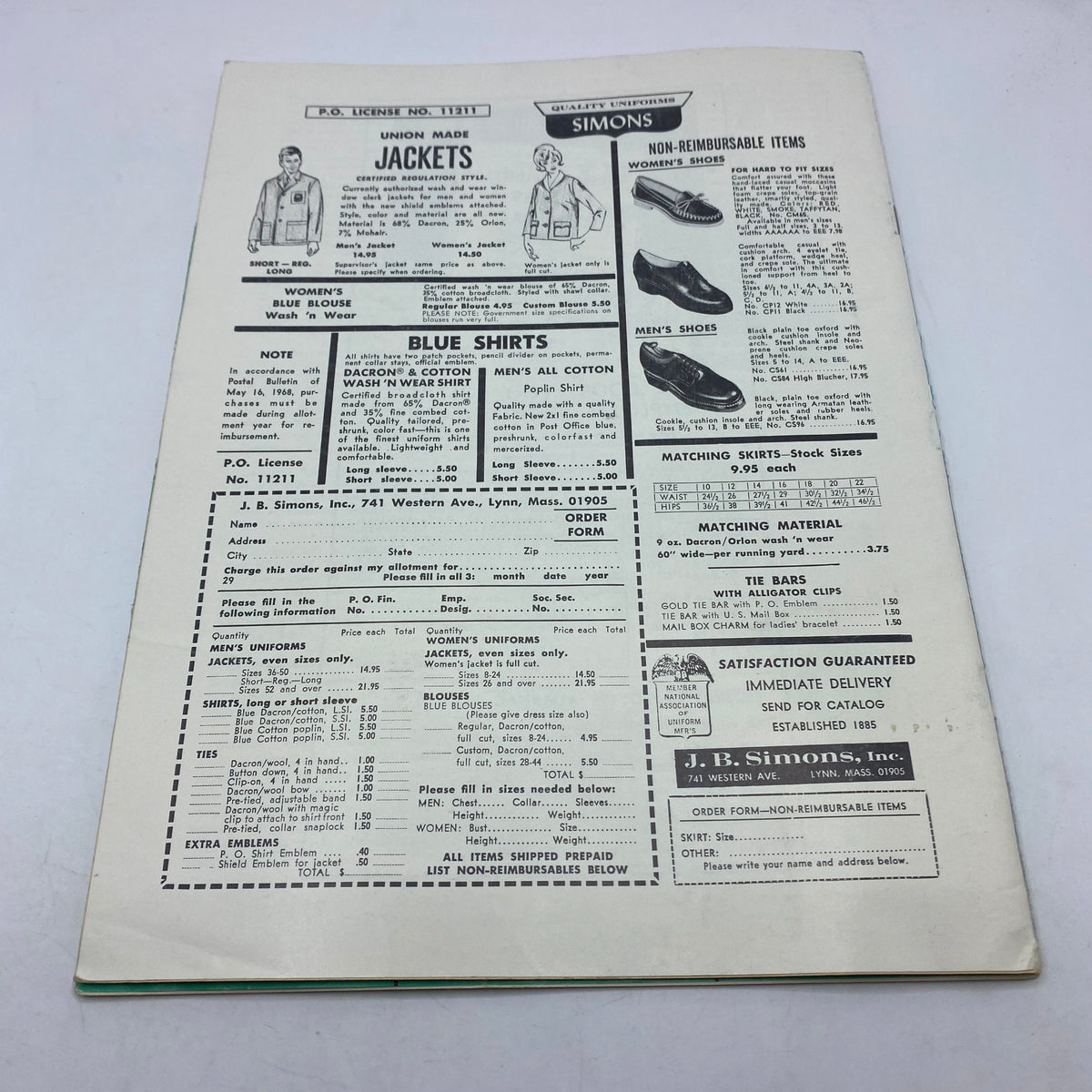Back cover of the VTG The Union Postal Clerk Journal February 1969 showcasing an advertisement for jackets and shirts, highlighting products available for postal workers.