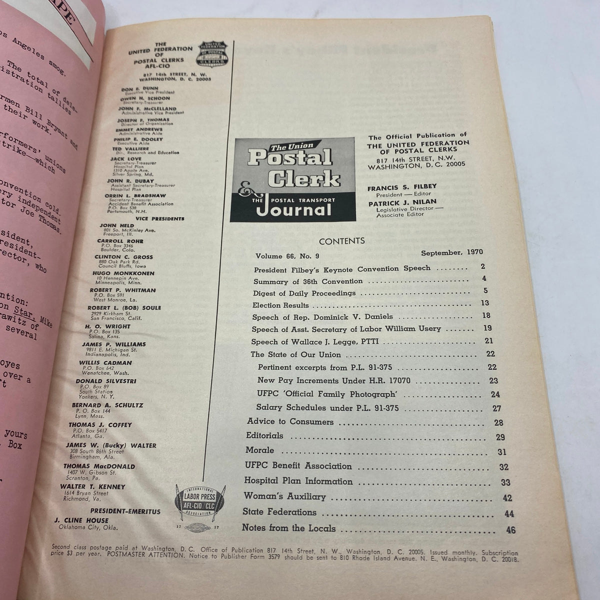 Vintage The Union Postal Clerk Journal September 1970 Pres. Kilbey's Keynote Speech