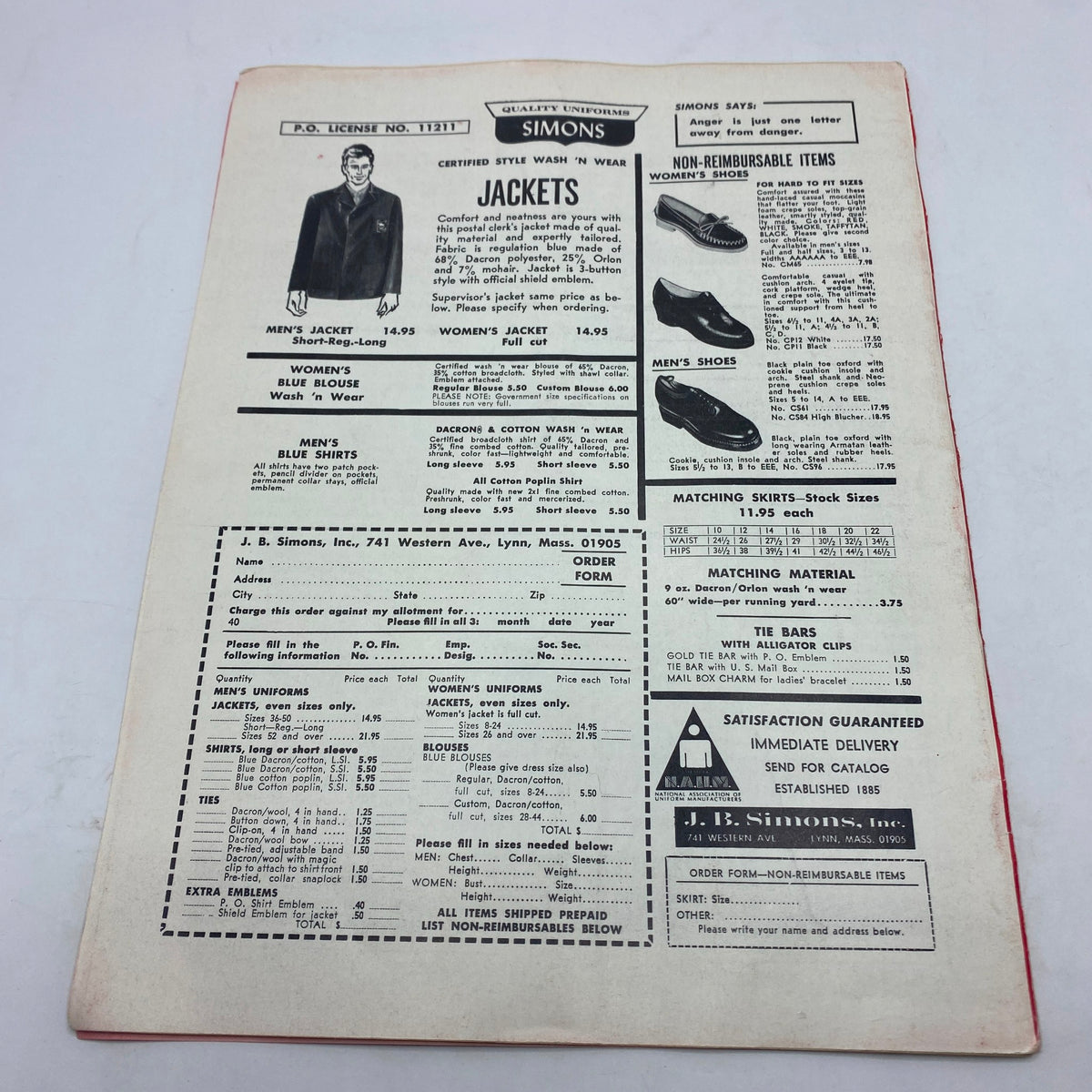 Advertising page from the VTG The Union Postal Clerk Journal April 1970, showcasing jacket options and other apparel for men and women.