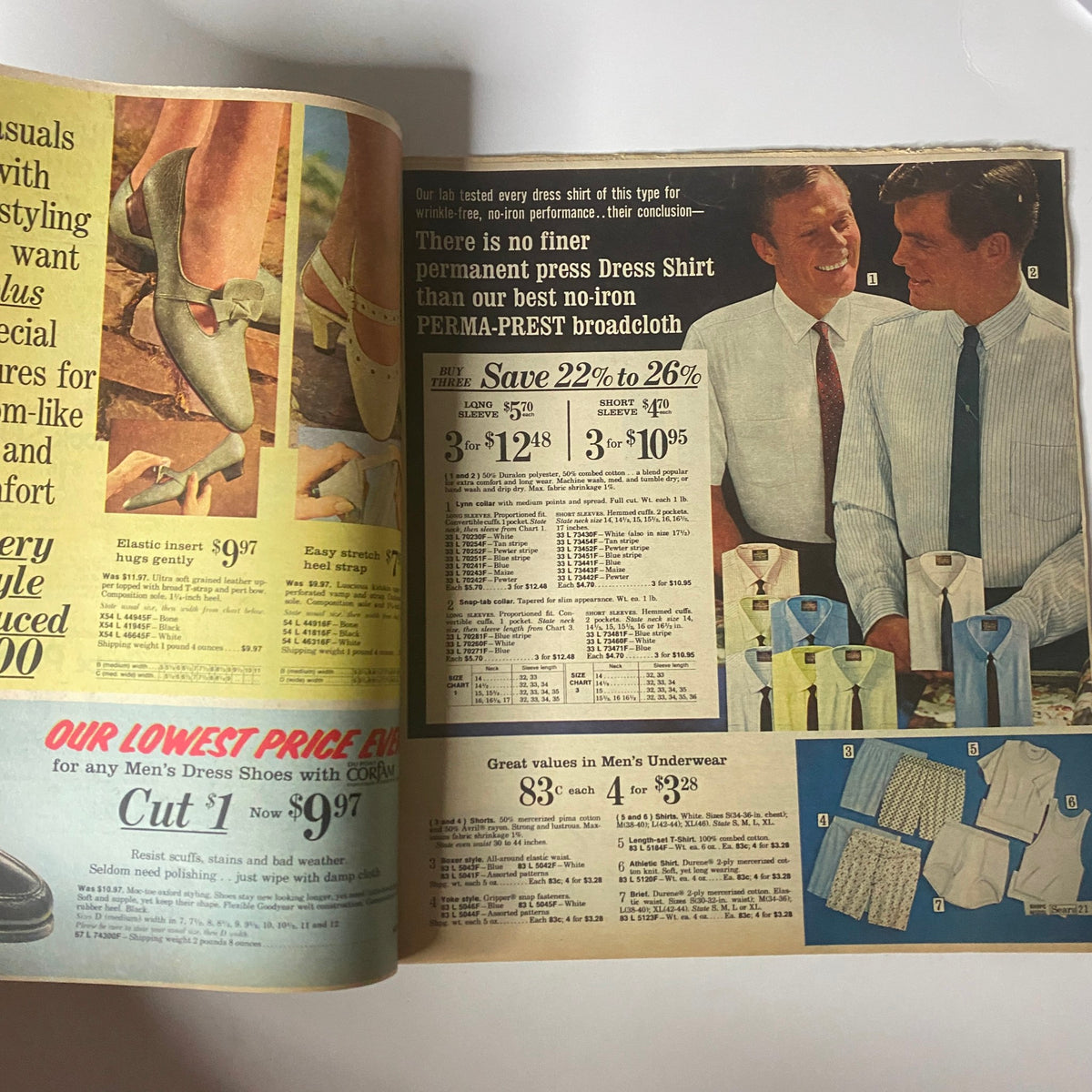 1968 Sears Perma-Prest Casuals Catalog highlighting men's dress shirts and casuals, emphasizing ease of care and affordability.