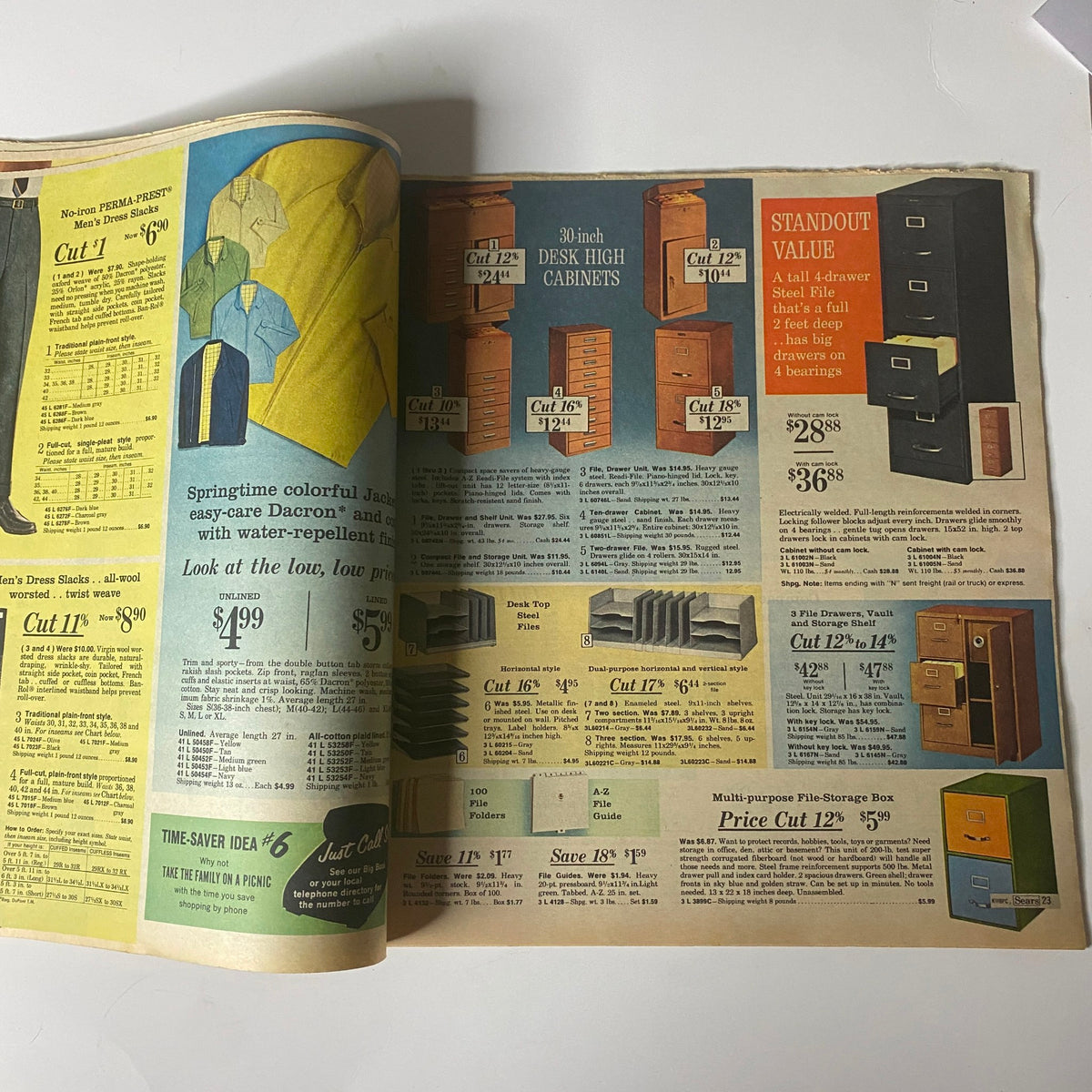 1968 Sears Perma-Prest Casuals Catalog displaying a variety of furniture options including desk cabinets, showcasing stylish home furnishings.