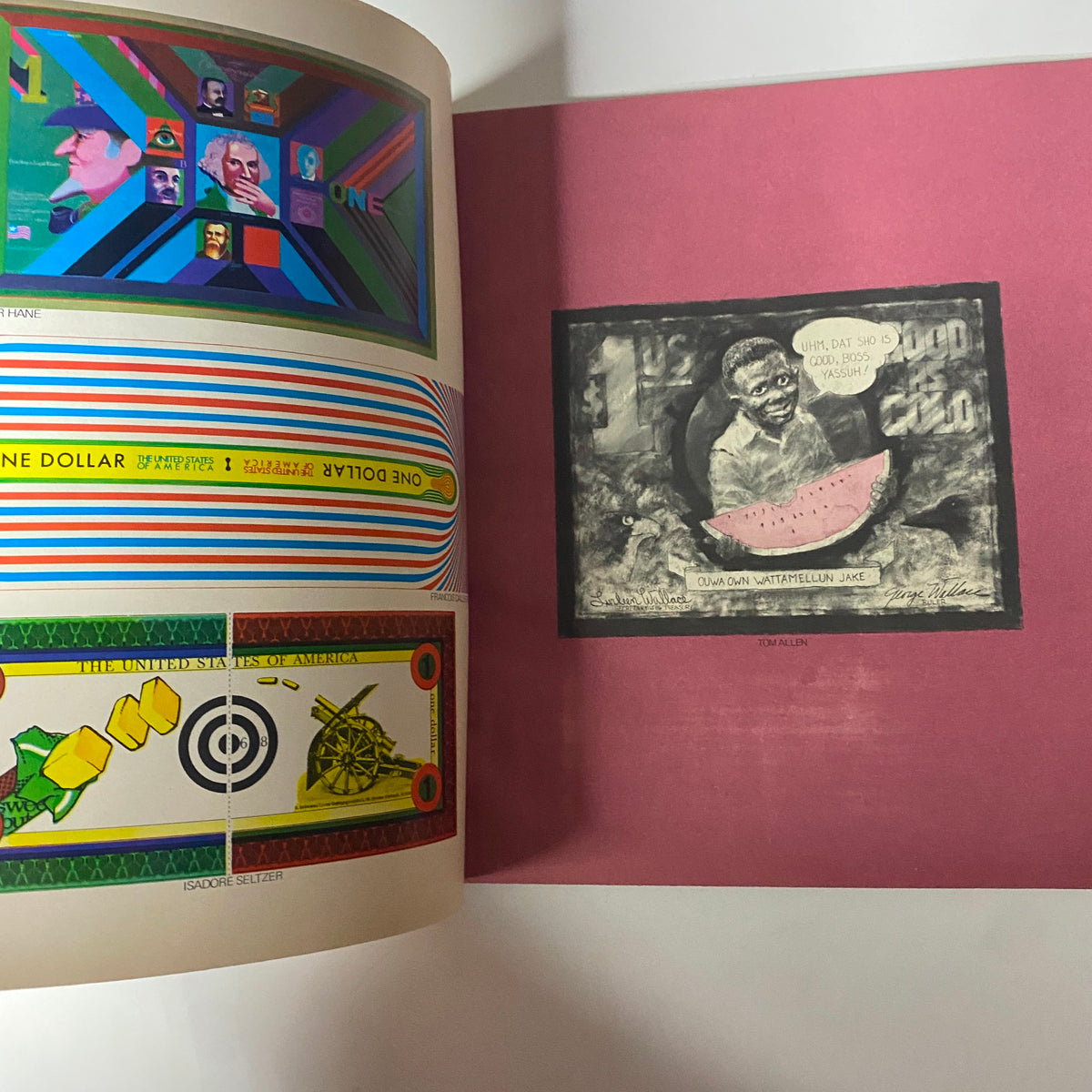 Avant Garde Magazine May 1968 #3 featuring artistic reinterpretations of the one-dollar bill by various artists, showcasing vibrant designs and cultural commentary.