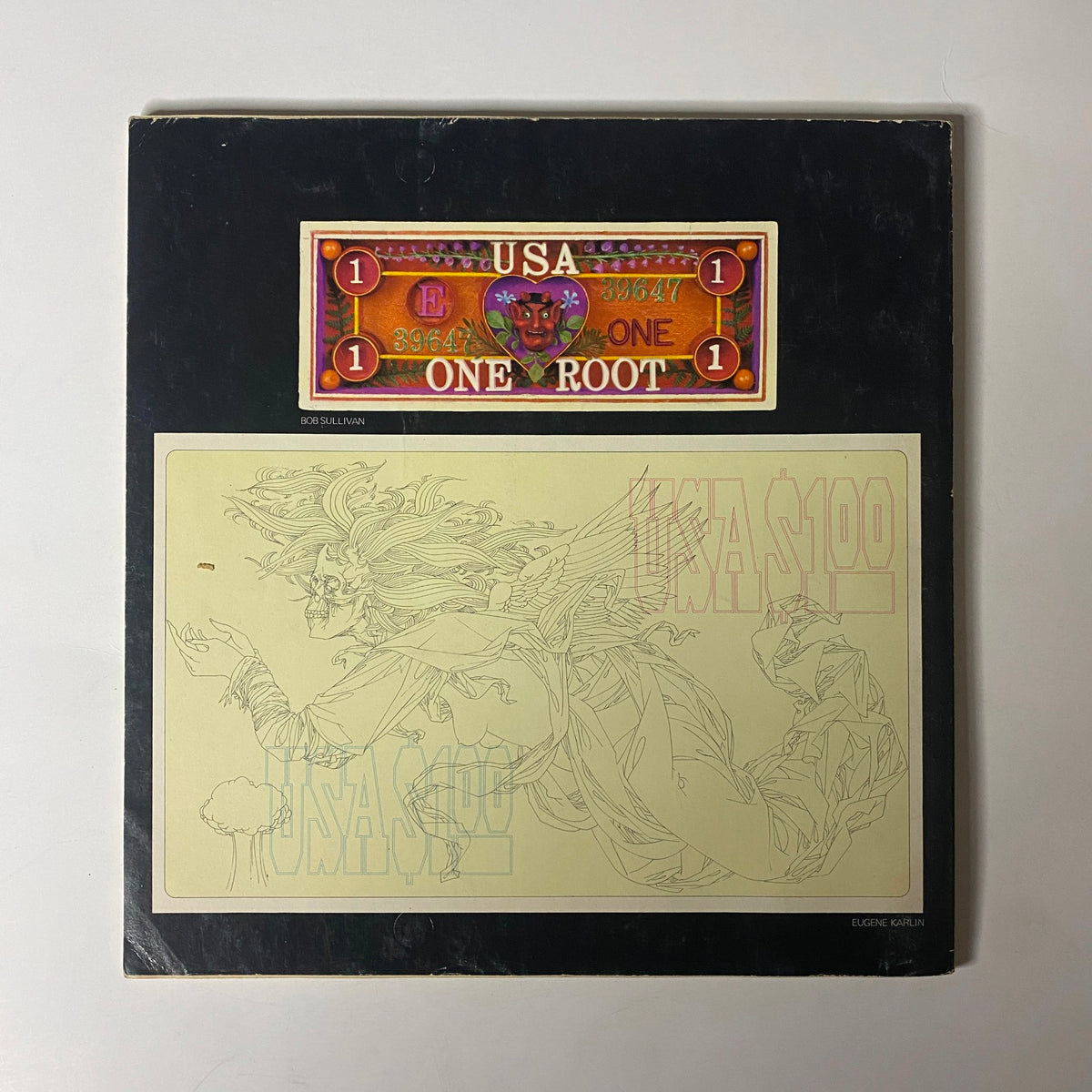 Back cover of Avant Garde Magazine May 1968 #3 featuring a conceptual dollar bill design and illustration, embodying the themes of art and currency.