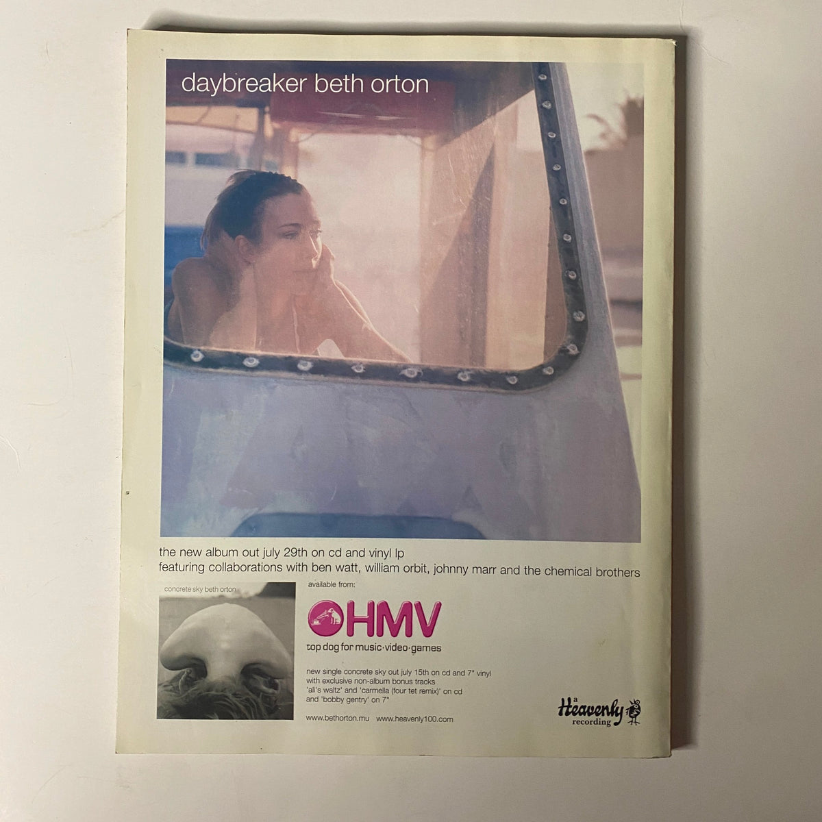 Promotional advertisement from Uncut UK Rock Magazine August 2002 for Beth Orton's album 'Daybreaker,' showcasing a stylistic image related to the music industry.