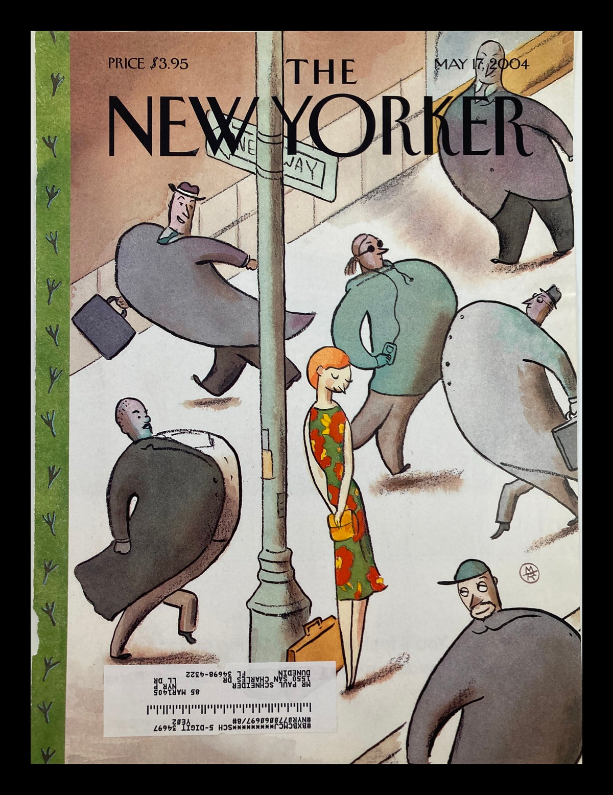 Cover of The New Yorker dated May 17, 2004, featuring the illustration titled 'Spring Ritual' by Marc Rosenthal, depicting a woman in a floral dress surrounded by exaggerated figures on the street.