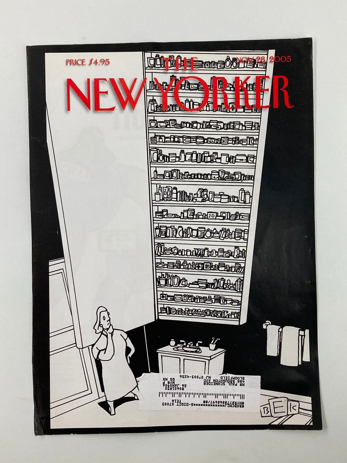 Cover of The New Yorker November 28, 2005, titled 'Americans at Work' featuring a whimsical illustration by Bruce E. Kaplan depicting a character in an artistic kitchen setting.