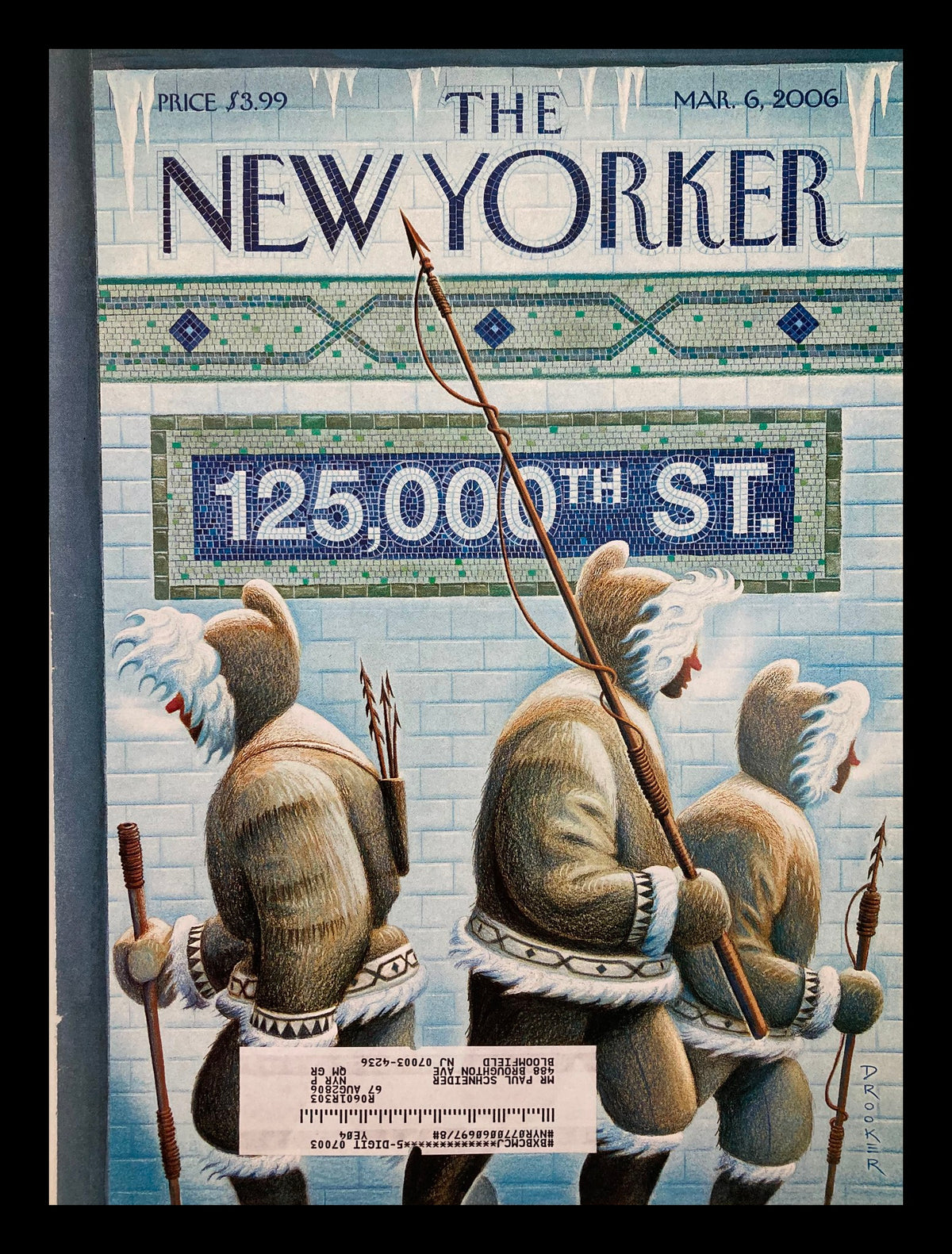 Cover of The New Yorker dated March 6, 2006, featuring the artwork '125,000th Street' by Eric Drooker, showcasing a group of figures in winter attire, reflecting urban life and cultural narratives.