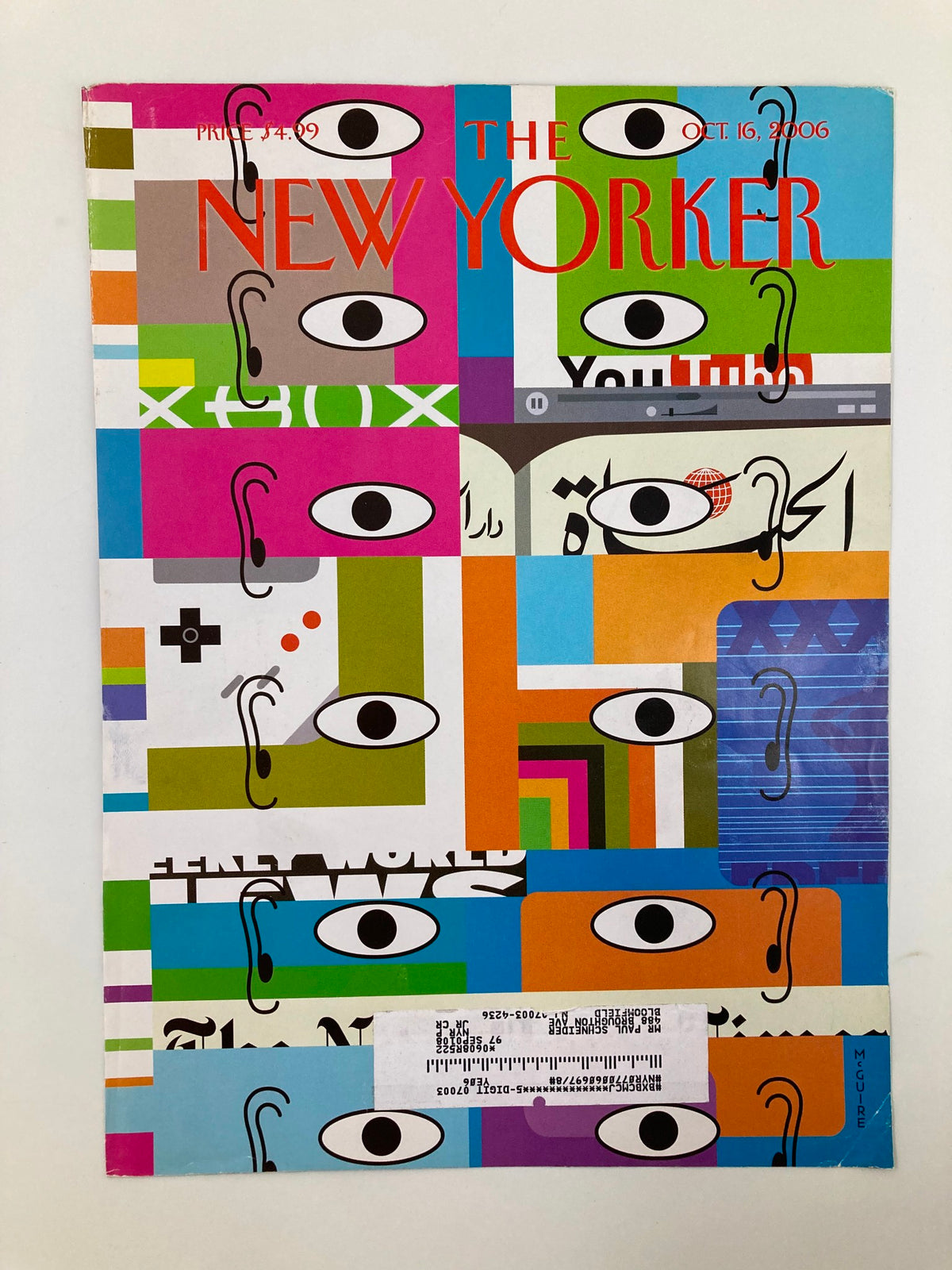 The New Yorker cover from October 16, 2006, titled 'All That's New' by Richard McGuire, showcasing a vibrant design with eyes and various colors.