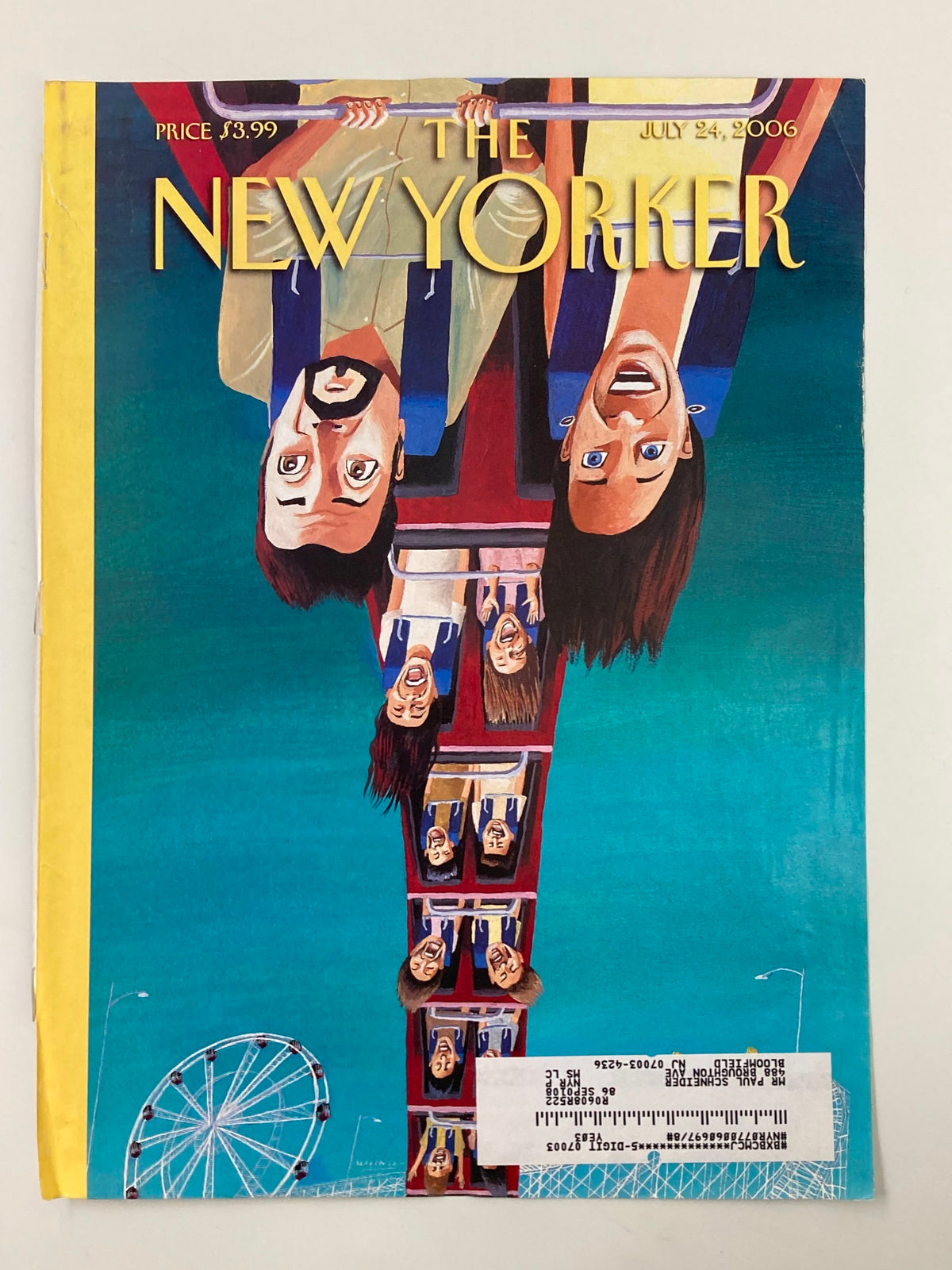 Cover of The New Yorker July 24 2006 showcasing 'Summersault' by Mark Ulriksen, illustrating vibrant amusement park imagery and smiling characters on a roller coaster.