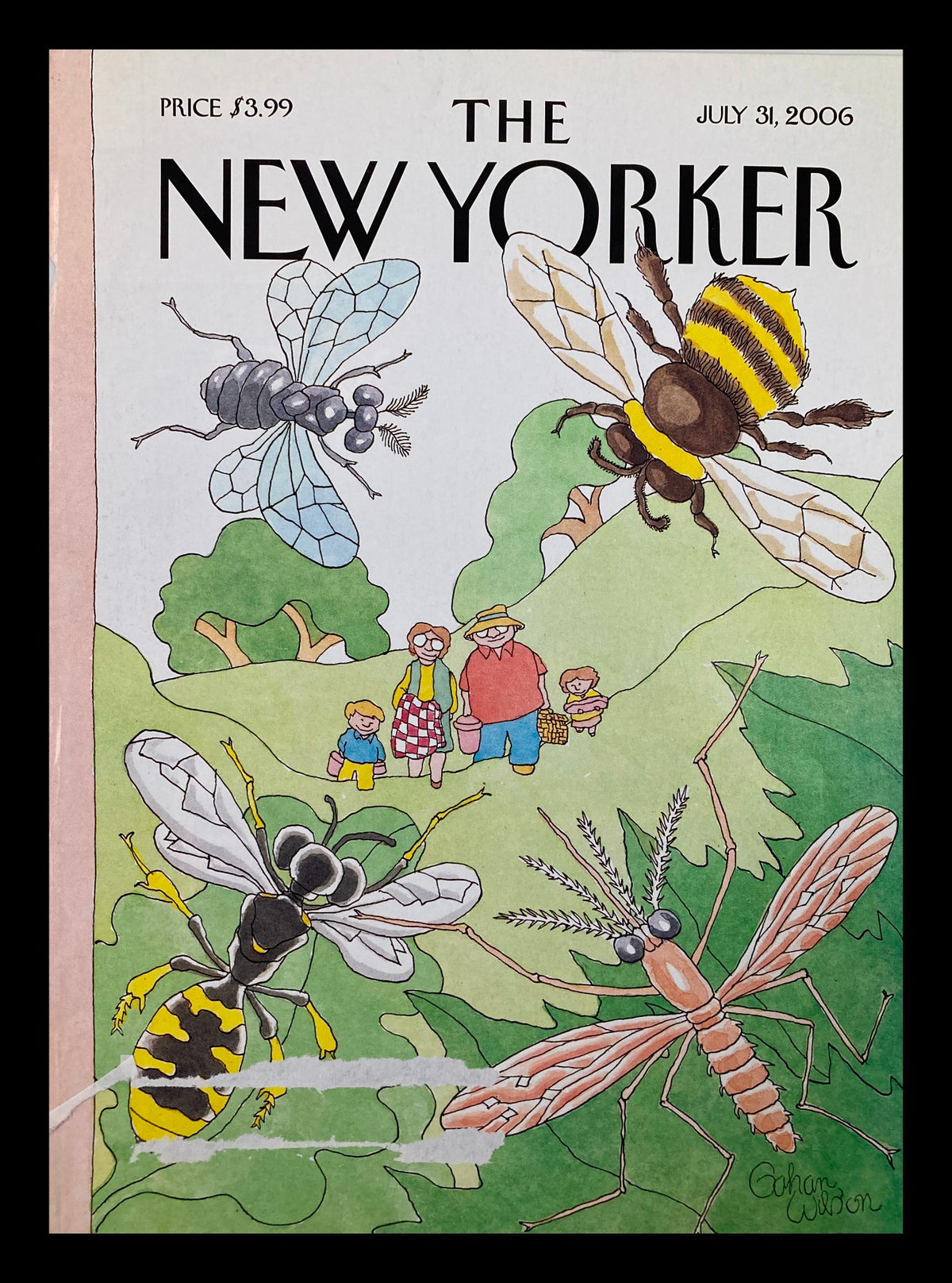 The New Yorker July 31, 2006 Picnic Reception cover illustration by Gahan Wilson featuring colorful depictions of insects and a family picnicking.