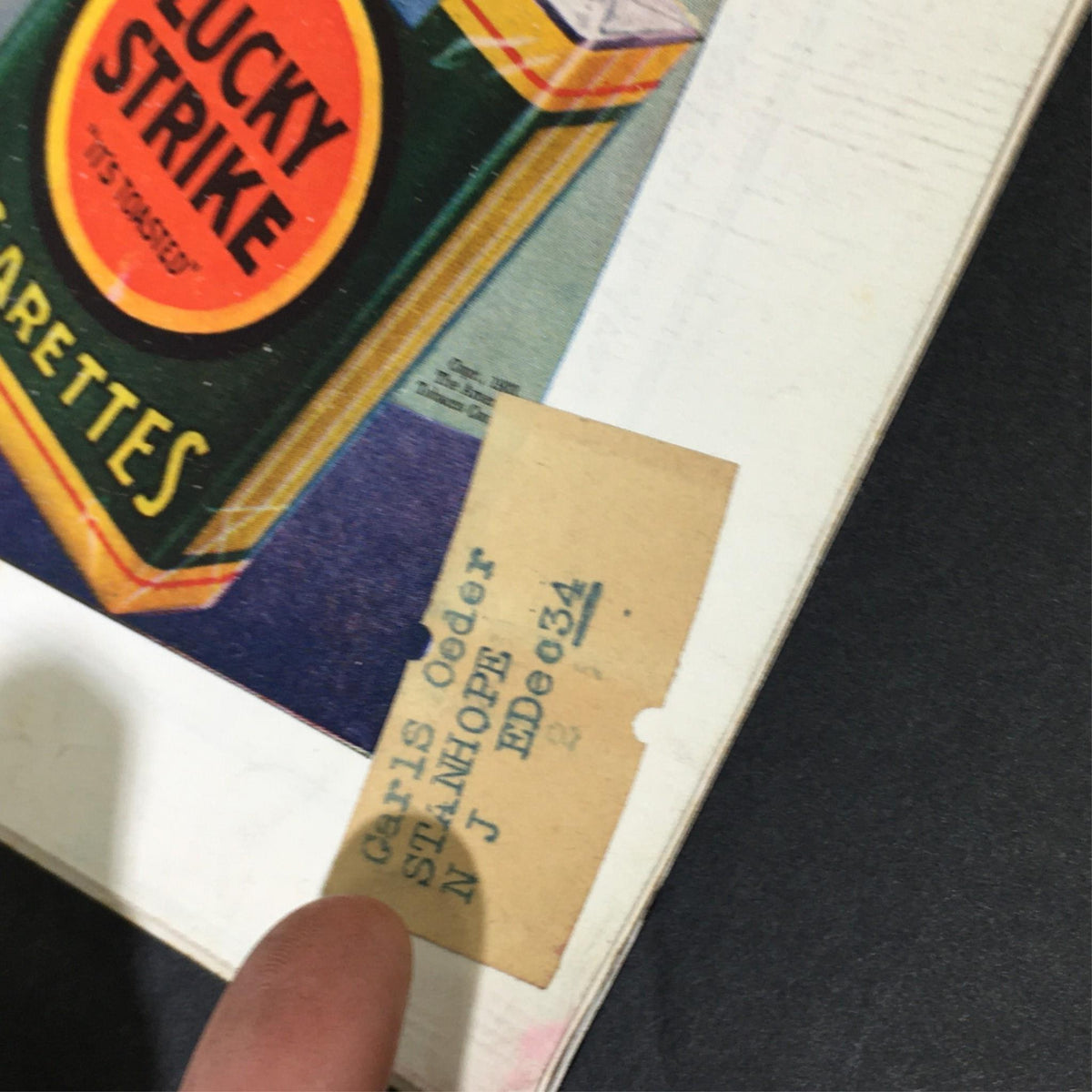 Close-up of the vintage Lucky Strike cigarette advertisement on the cover of VTG The Literary Digest Magazine July 15 1933 showcasing the product and an addressed label.