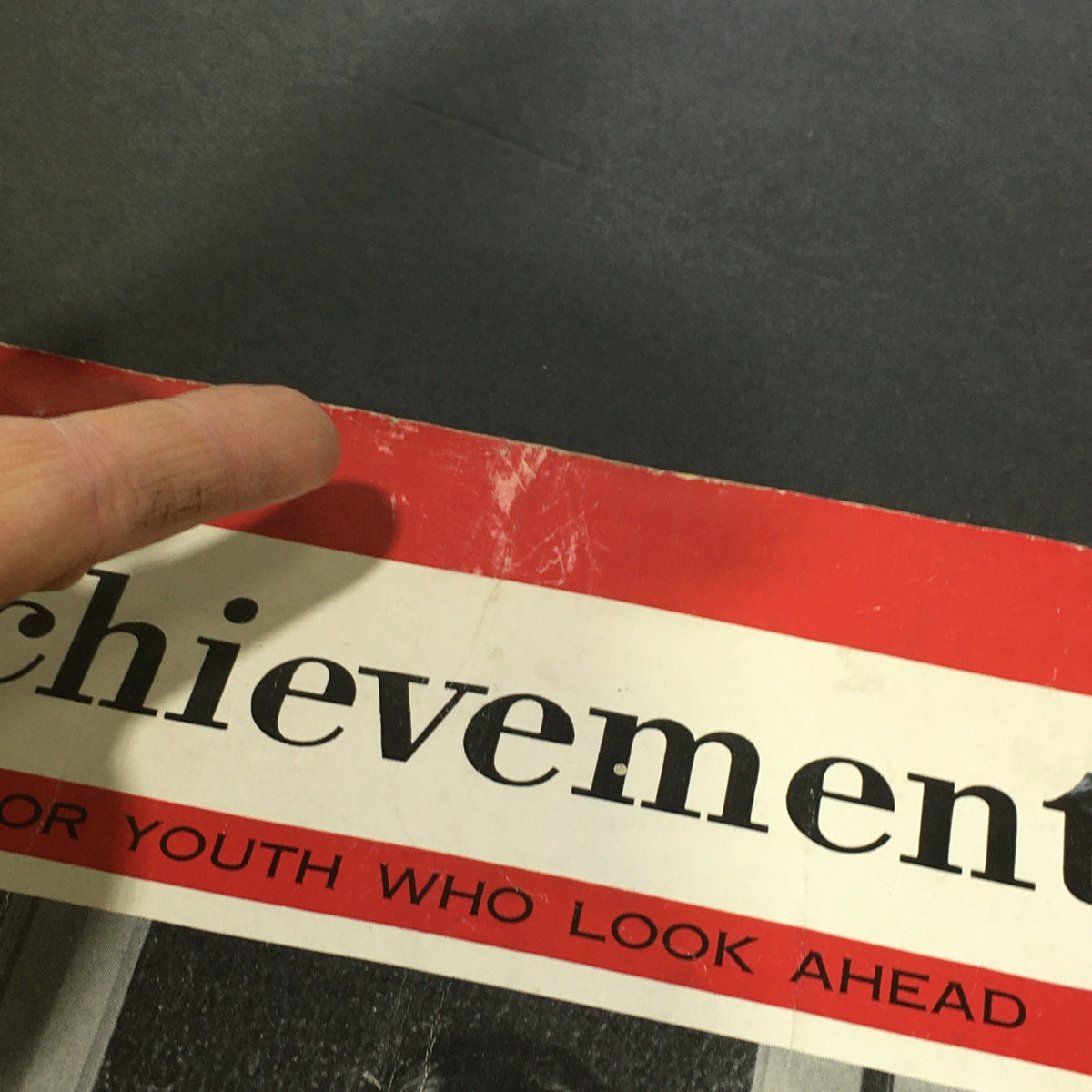 Close-up of the top section of the VTG Achievement Magazine March 1948 cover highlighting the title and theme, 'FOR YOUTH WHO LOOK AHEAD,' showing its well-preserved vintage condition.