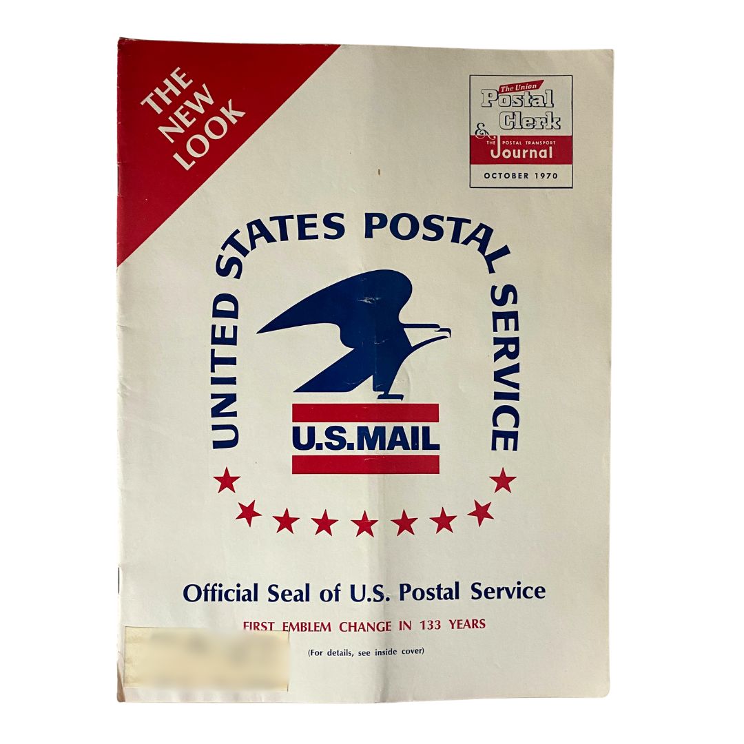 Cover of VTG The Union Postal Clerk Journal from October 1970 featuring the United States Postal Service emblem and text about the new look, showcasing postal history and collectors' interest.