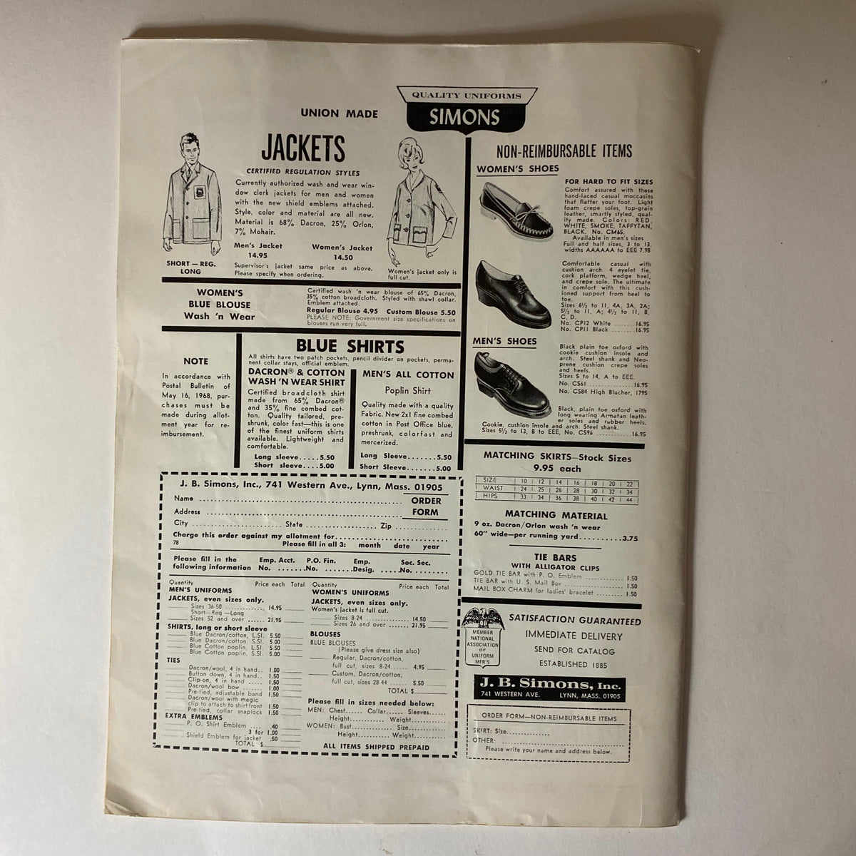 Advertisement page from the VTG The Union Postal Clerk Journal July 1968 showcasing clothing and shoes available for purchase.